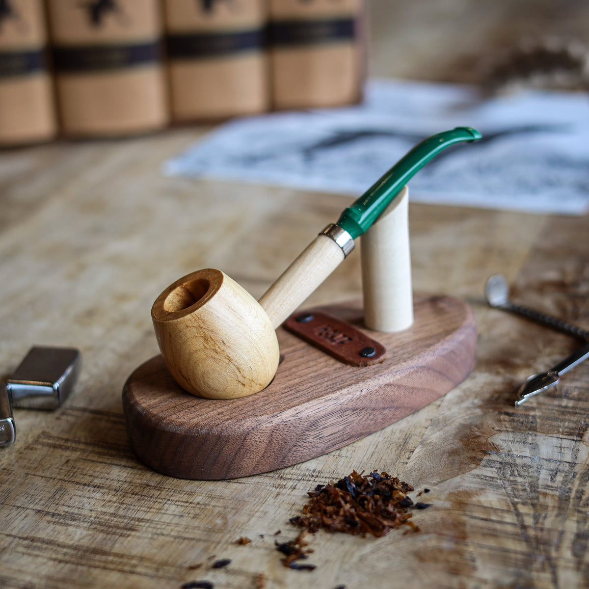 Hand Carved Pipe Holder from American Black Walnut - Holtz Leather