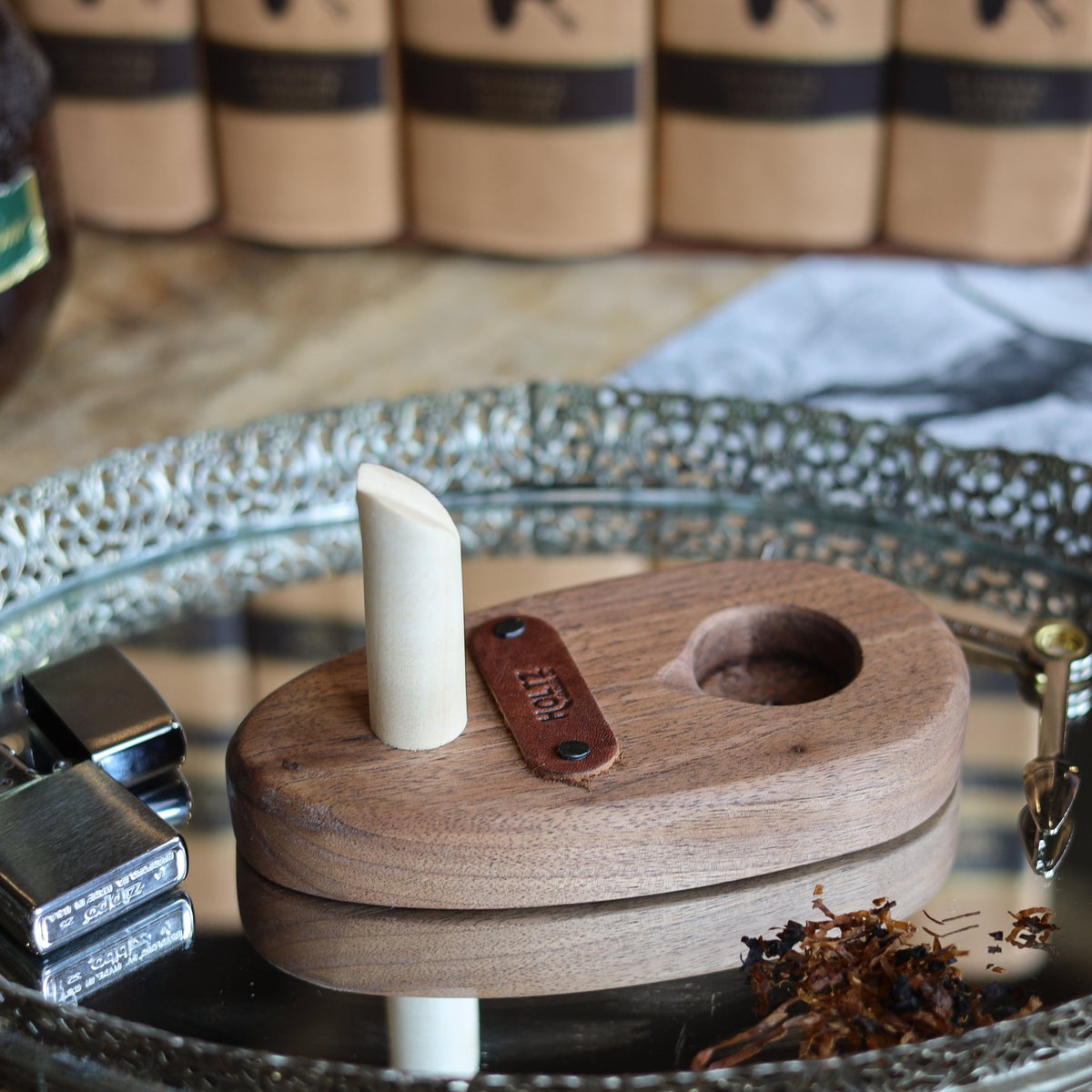 Hand Carved Pipe Holder from American Black Walnut - Holtz Leather