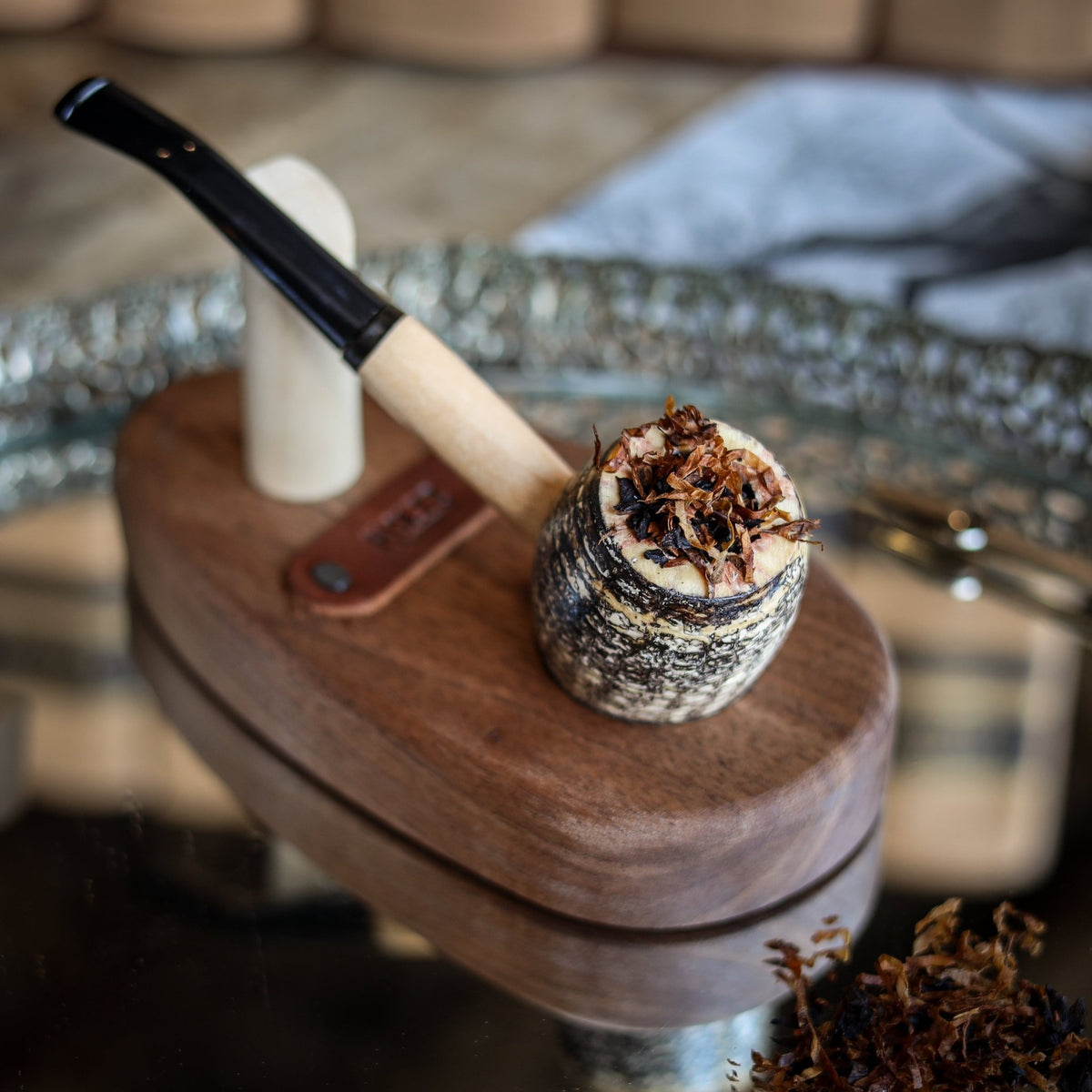 Hand Carved Pipe Holder from American Black Walnut - Holtz Leather