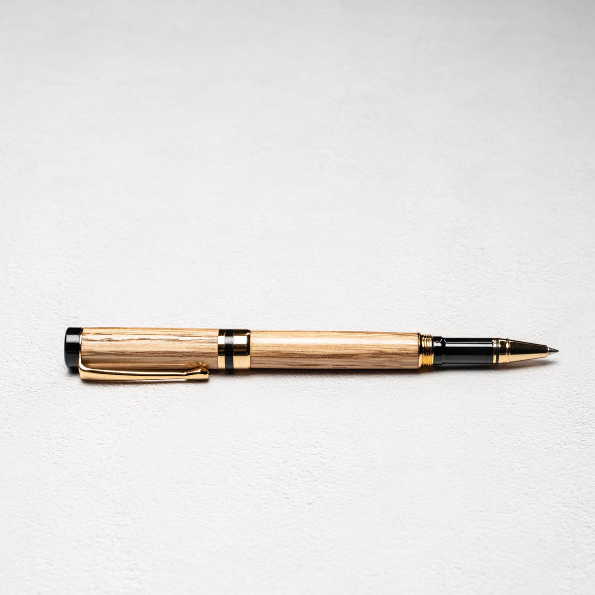 Hand - Turned Tennessee Whiskey Barrel Rollerball Pen + Fine Leather Pen Sleeve - Holtz Leather