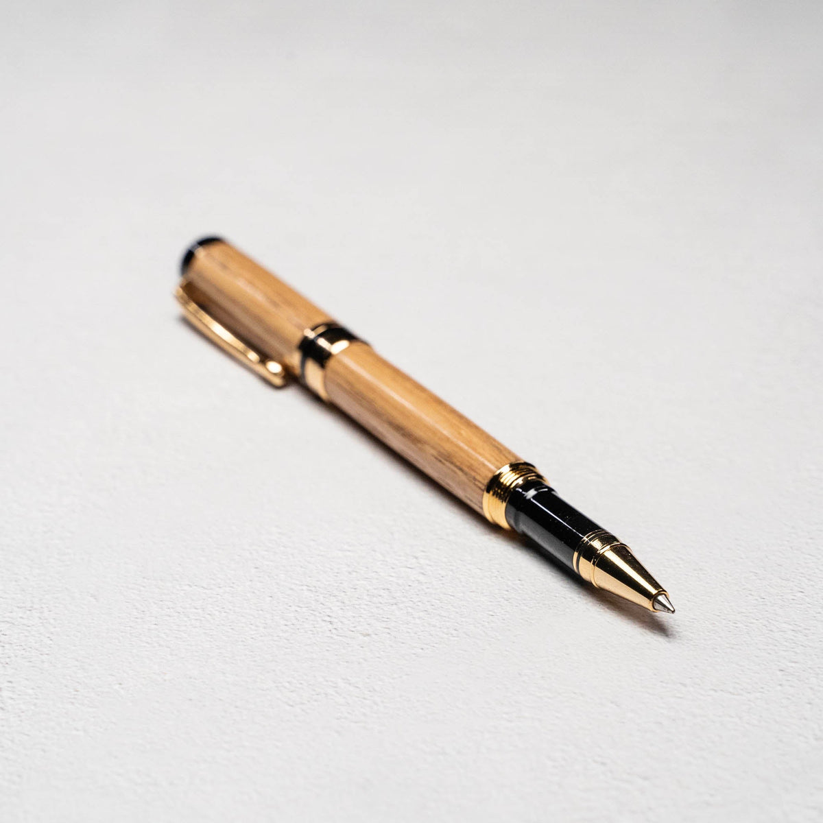 Hand - Turned Tennessee Whiskey Barrel Rollerball Pen + Fine Leather Pen Sleeve - Holtz Leather
