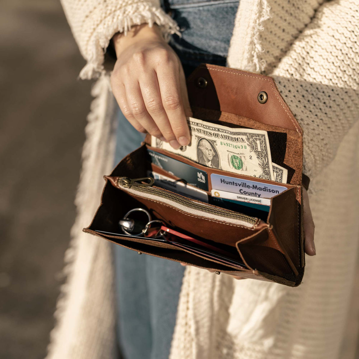 The Jackie O Personalized Leather Clutch Wallet with Wristlet - Holtz Leather