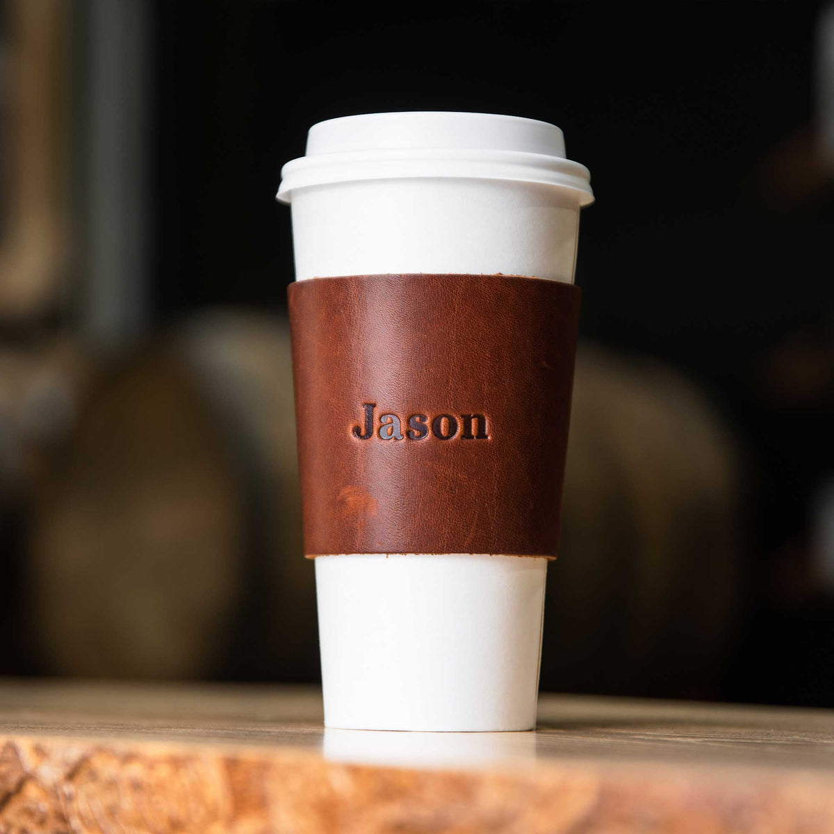 Your Logo + Our Leather - Lumberjack Coffee Cup Sleeve Corporate - Custom Logo and Corporate Gifting - Holtz Leather