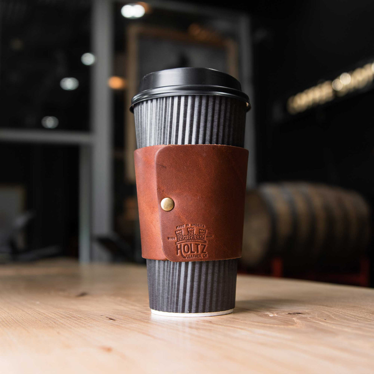 Your Logo + Our Leather - Lumberjack Coffee Cup Sleeve Corporate - Custom Logo and Corporate Gifting - Holtz Leather