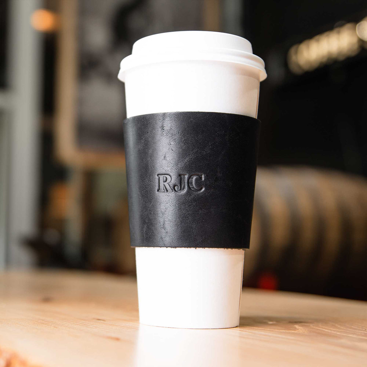 Your Logo + Our Leather - Lumberjack Coffee Cup Sleeve Corporate - Custom Logo and Corporate Gifting - Holtz Leather