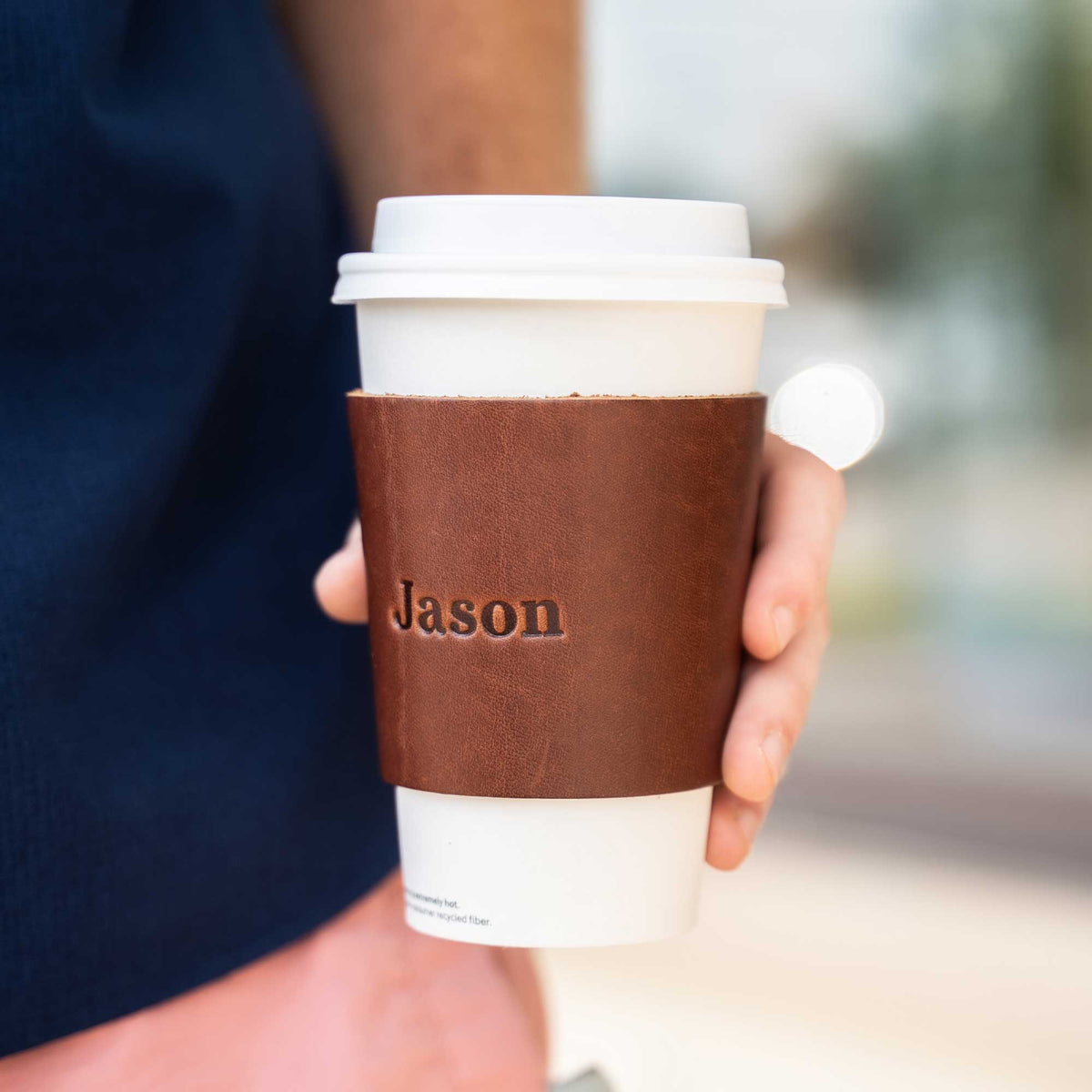 Your Logo + Our Leather - Lumberjack Coffee Cup Sleeve Corporate - Custom Logo and Corporate Gifting - Holtz Leather