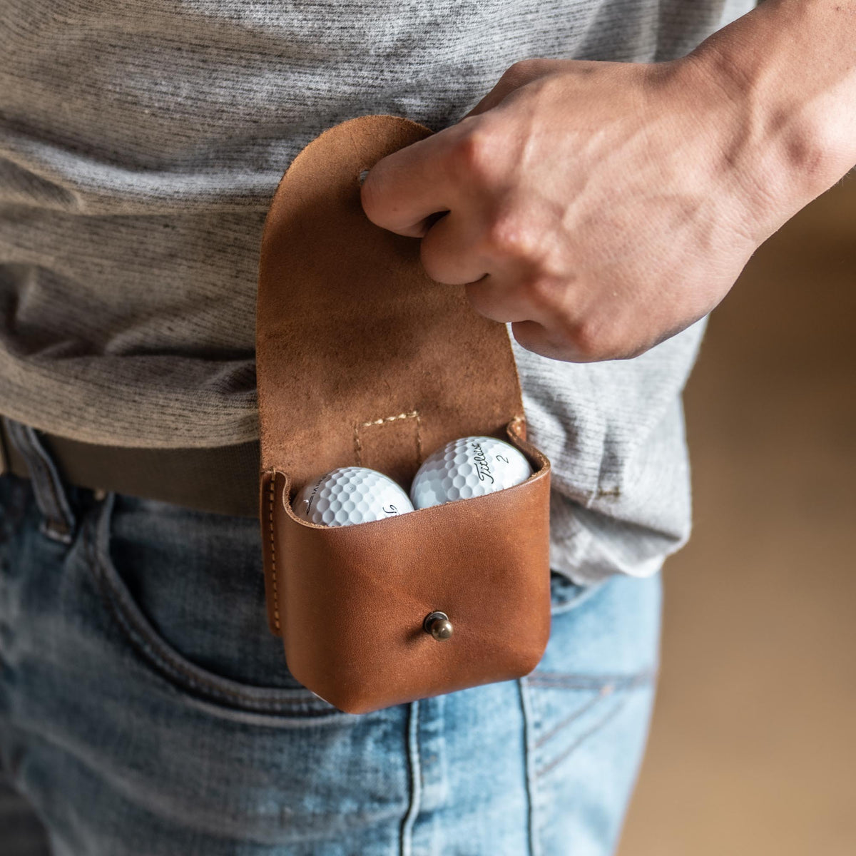 Your Logo + Our Leather - Personalized Fine Leather Golf Ball Holster - Custom Logo and Corporate Gifting - Holtz Leather