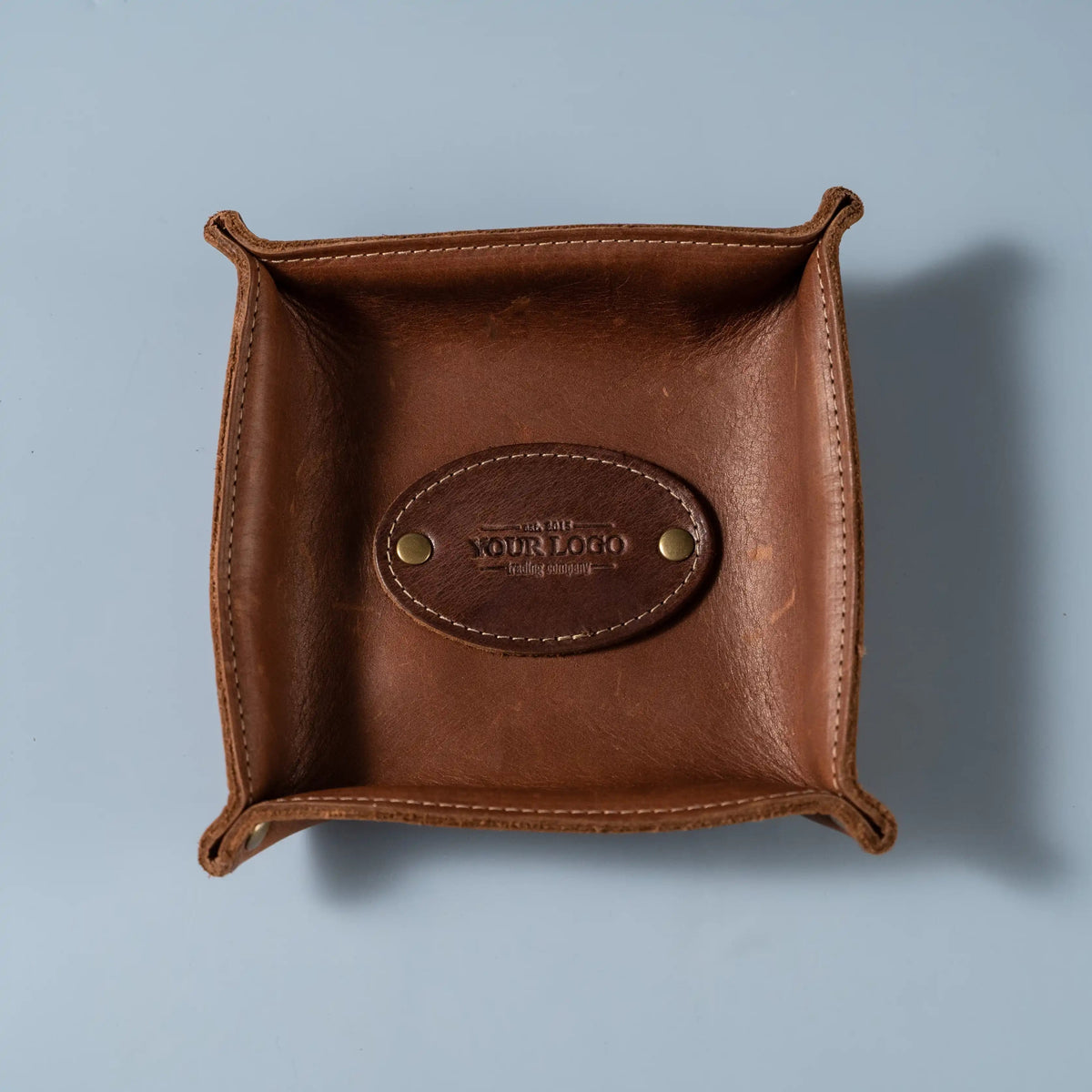 Your Logo + Our Leather - The Monticello Fine Leather Personalized Desk Valet Caddy Tray for Dresser or Office - Custom Logo and Corporate Gifting - Holtz Leather
