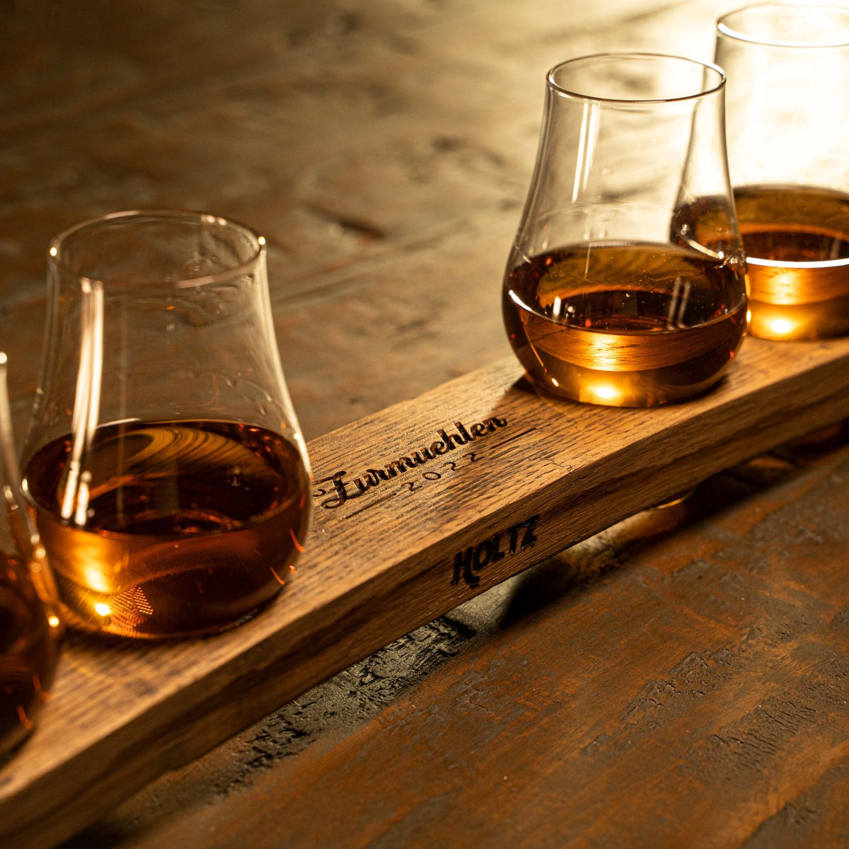 Personalized Whiskey Flight from Tennessee Whiskey Barrel Stave Barware - Holtz Leather