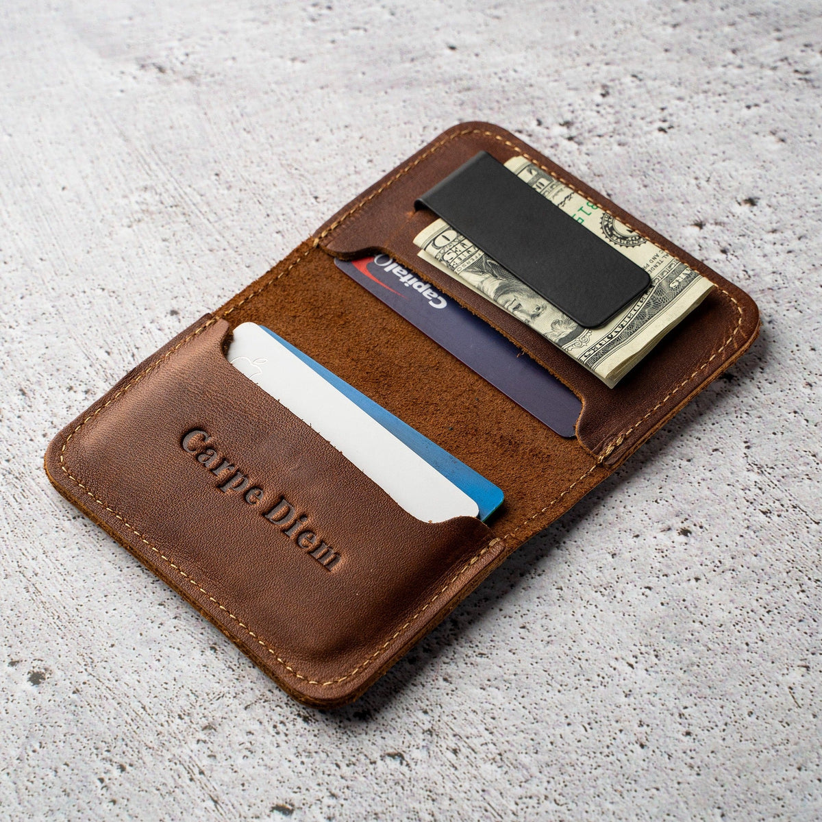 The Alabama Gates Personalized Fine Leather Bifold Money Clip Wallet with Alabama Logo - Holtz Leather