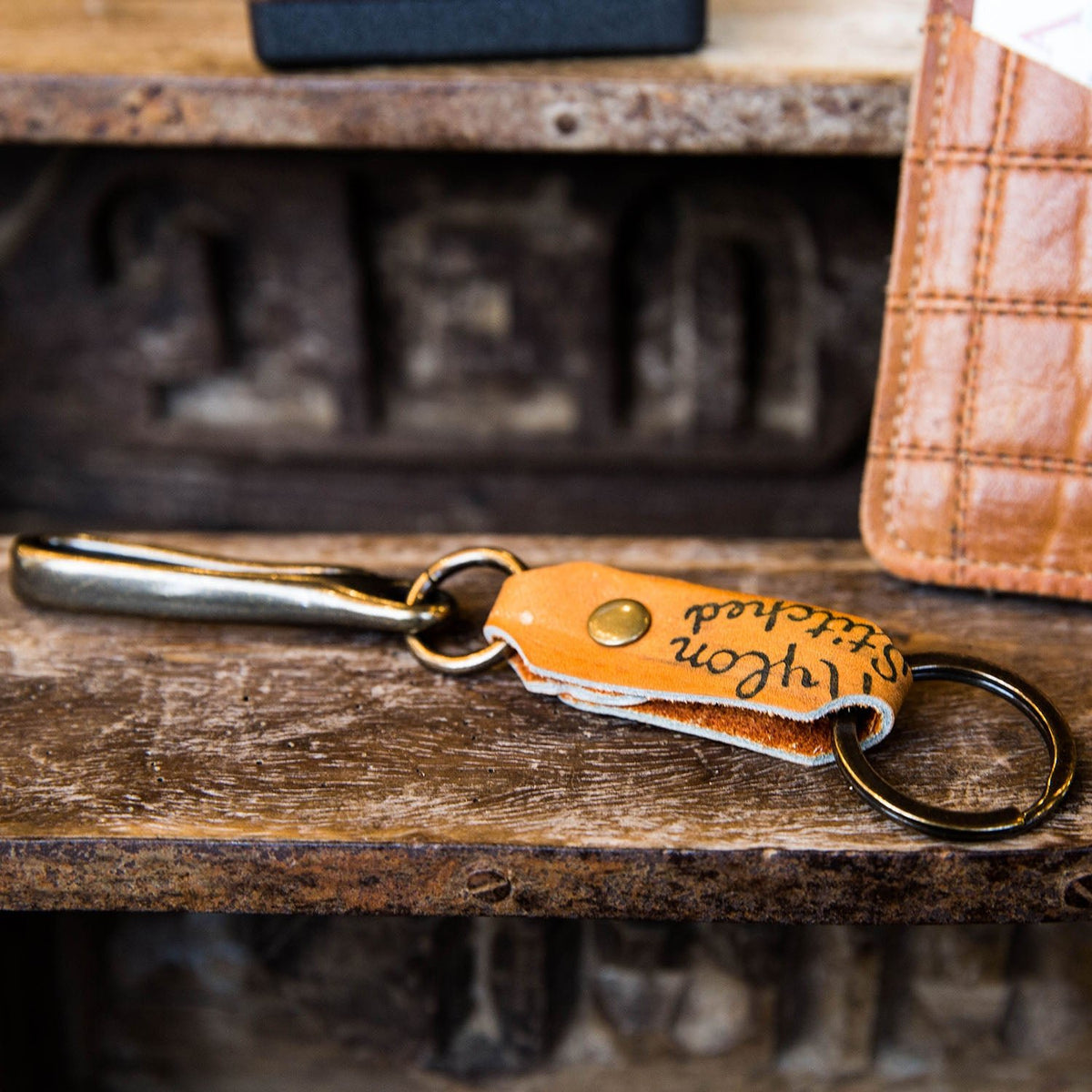 The Big Bass Vintage Baseball Glove Leather Keychain Fish Hook Key Ring Holder - Holtz Leather