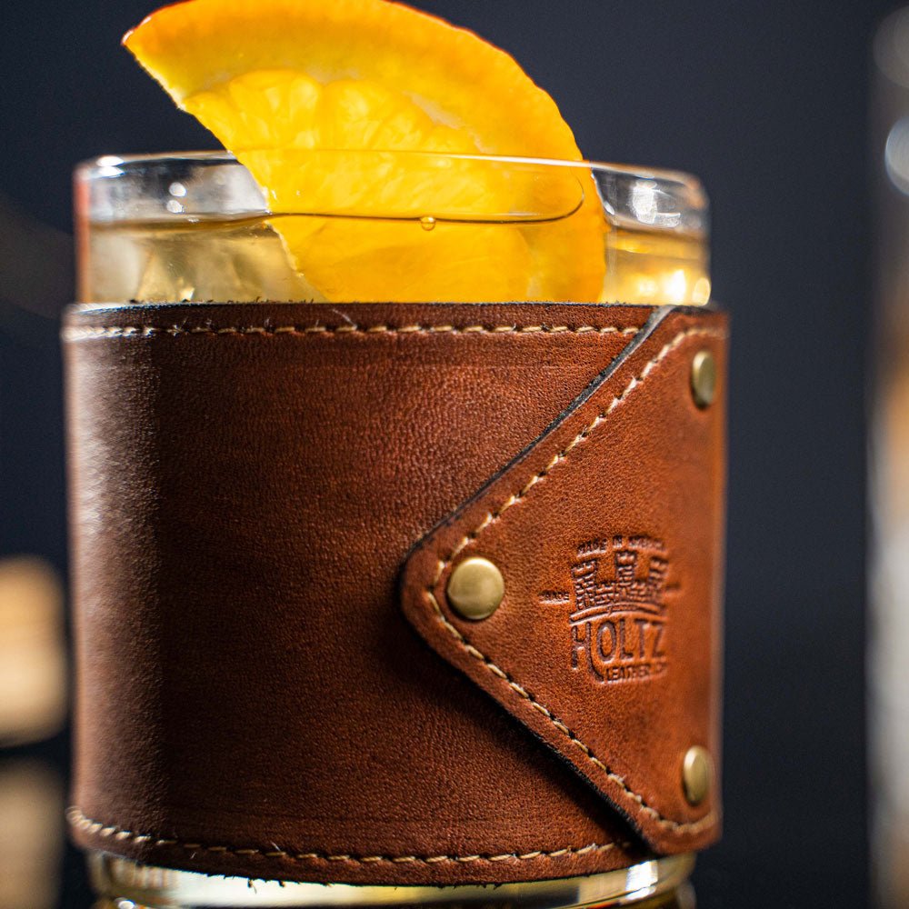 The Gentleman Rocks Glass & Sleeves ~ Full Grain Leather - Set of Two Wraps & Glasses - Holtz Leather