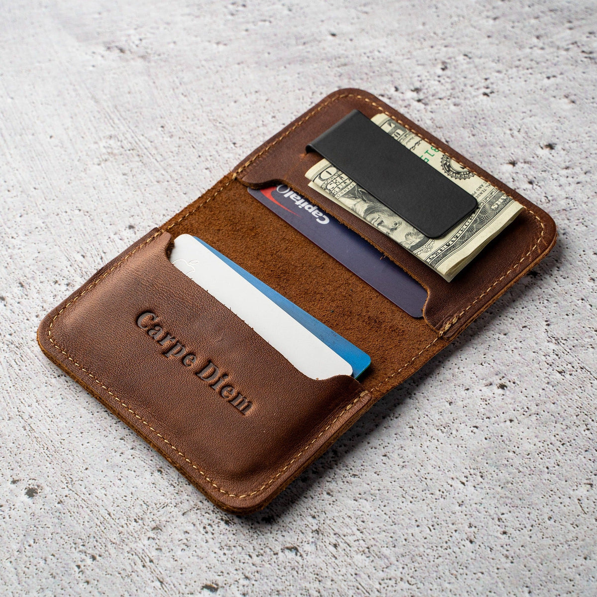 The Officially Licensed Auburn Gates Fine Leather Bifold Money Clip Wallet - Holtz Leather