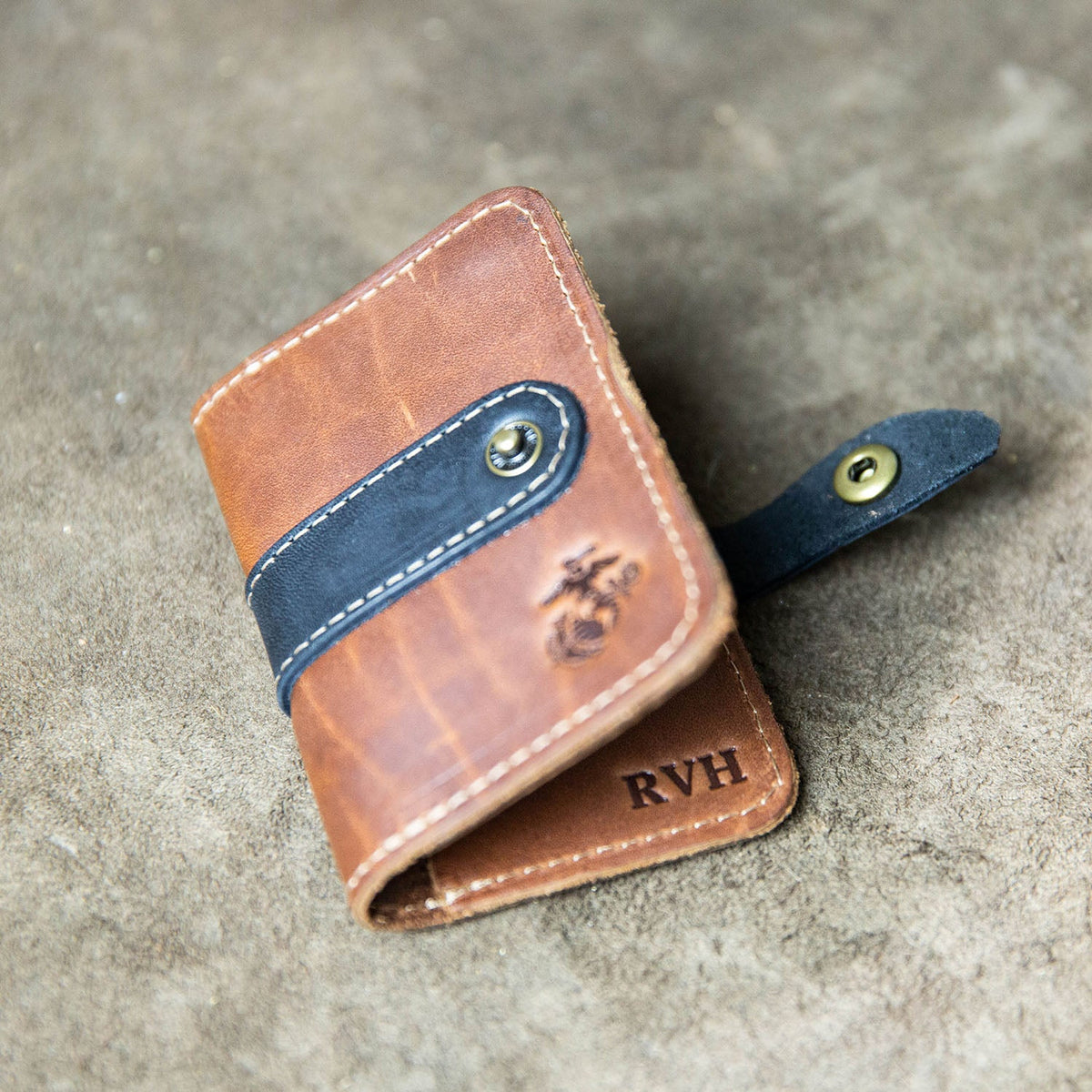 The Officially Licensed Marine Corps Doolittle Fine Leather Snap Closure Wallet BiFold - Holtz Leather