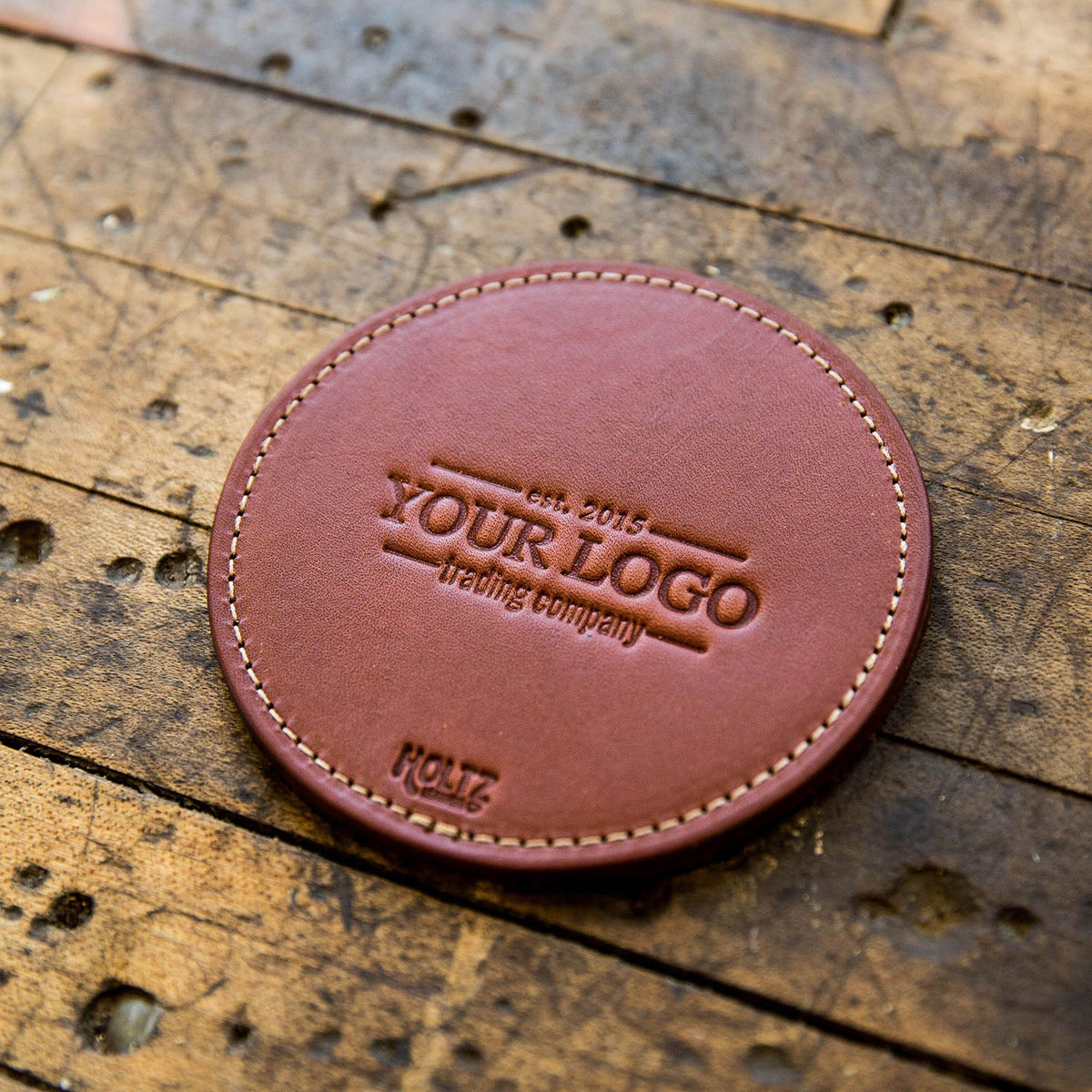 Your Logo + Our Leather - The Farm House Fine Leather Coaster Set of 4 Coasters - Custom Logo and Corporate Gifting - Holtz Leather