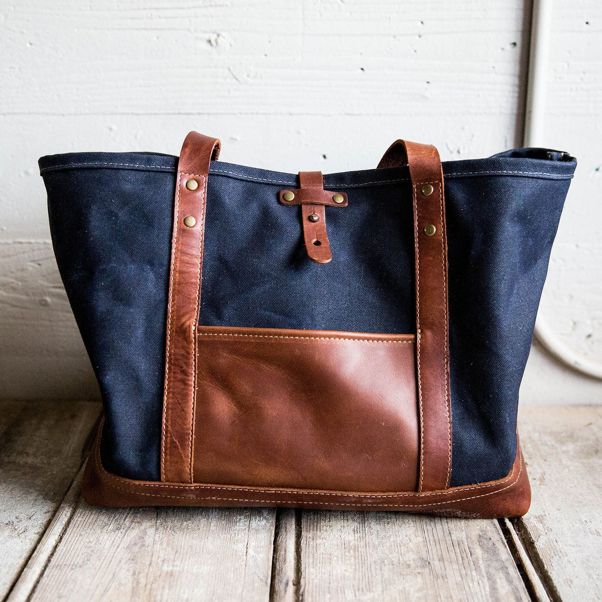 Your Logo + Our Leather - The Market Tote - Fine Leather & Waxed Canvas Bag Purse - Holtz Leather