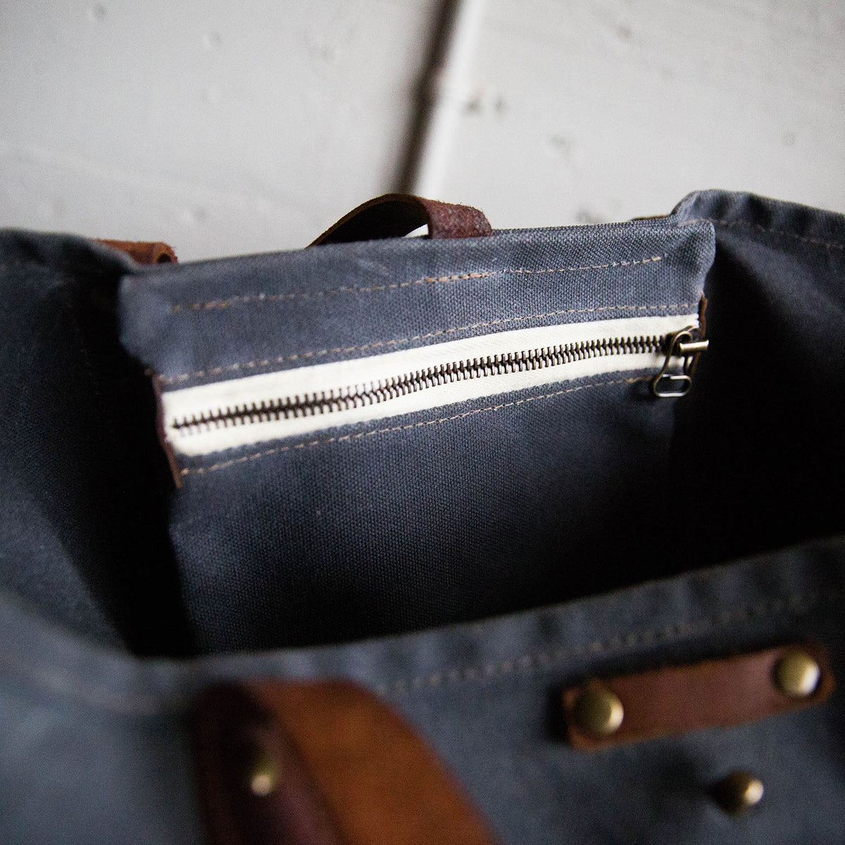 Your Logo + Our Leather - The Market Tote - Fine Leather & Waxed Canvas Bag Purse - Holtz Leather