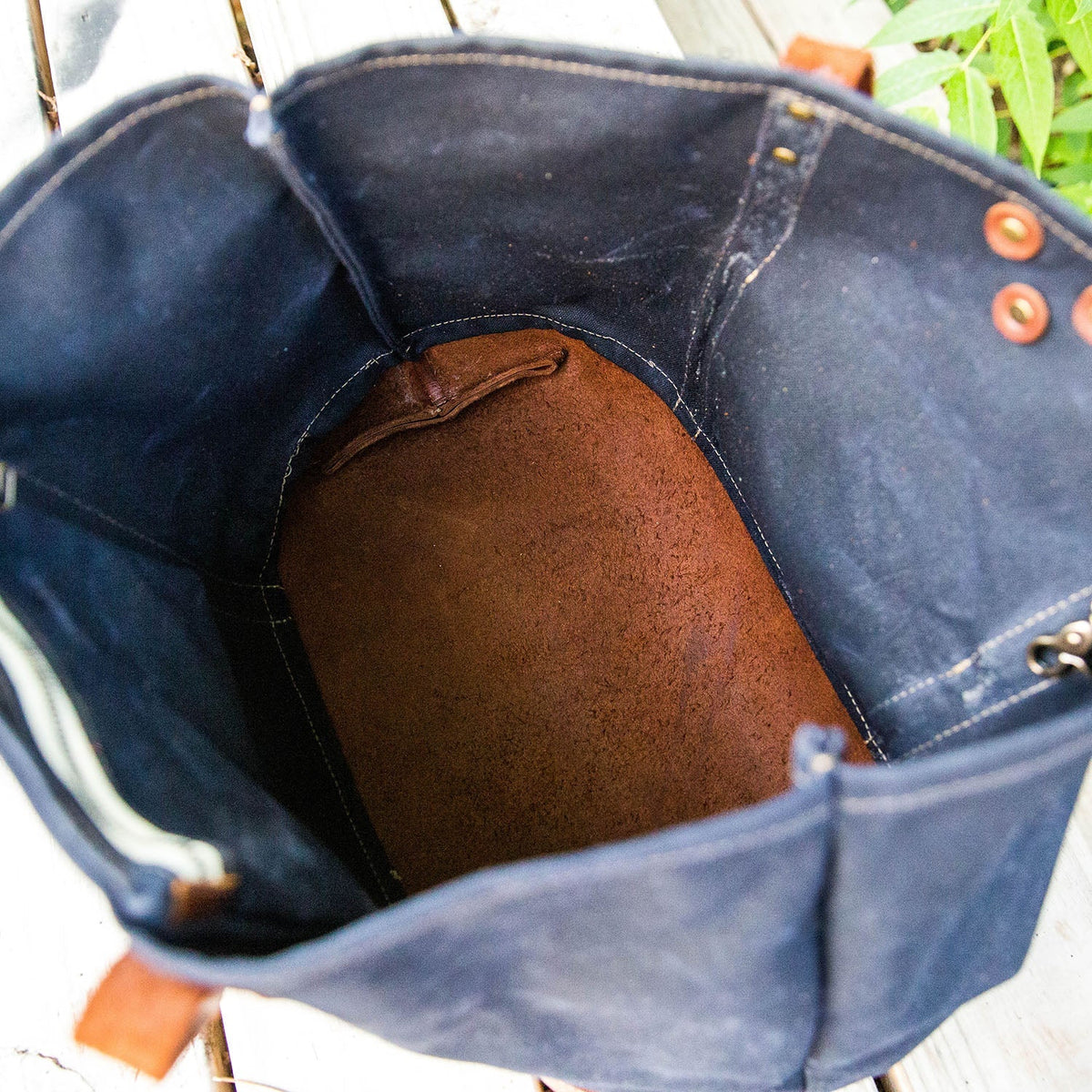 Your Logo + Our Leather - The Market Tote - Fine Leather & Waxed Canvas Bag Purse - Holtz Leather