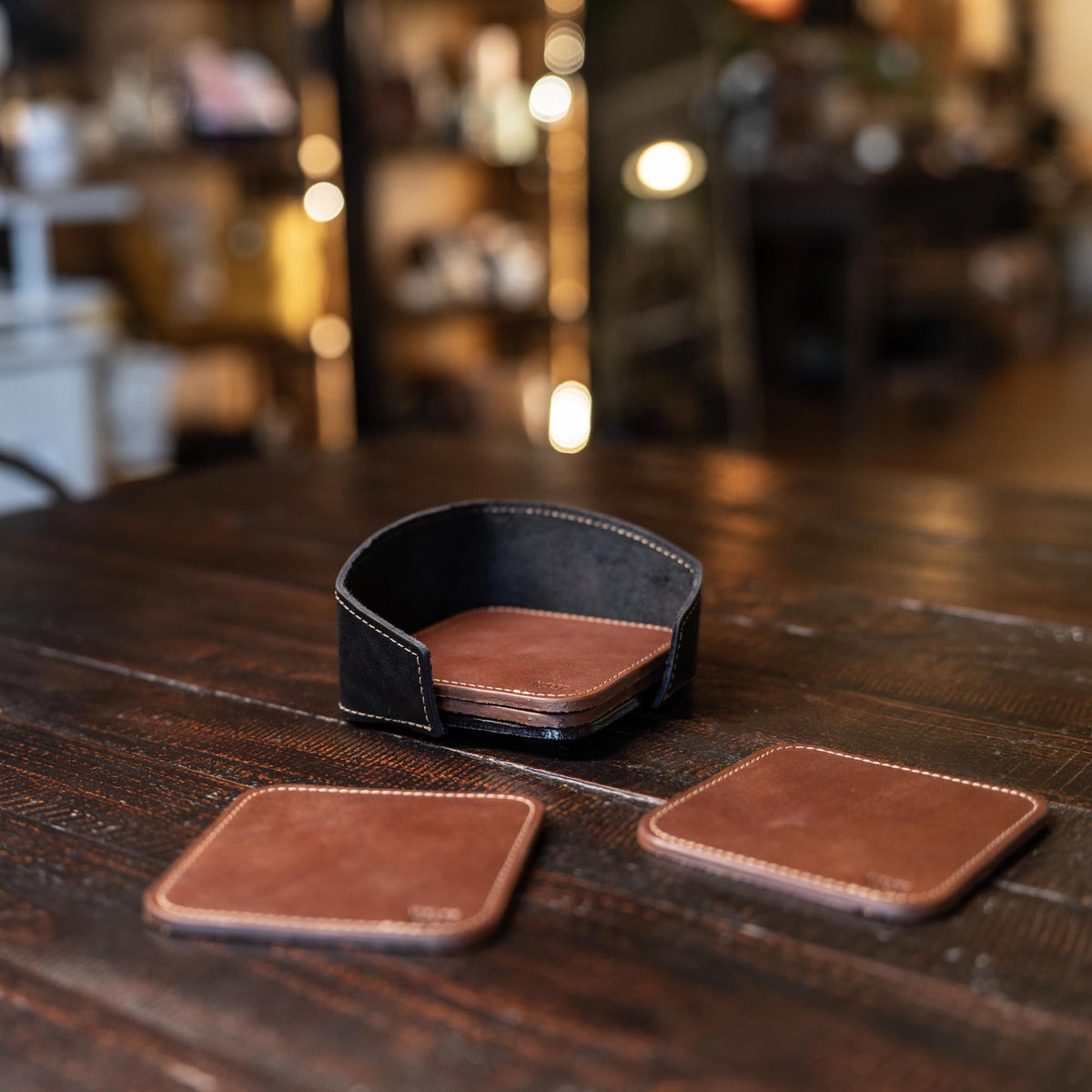 Coaster Holder – Fine Leather Holder in Round or Square - Holtz Leather