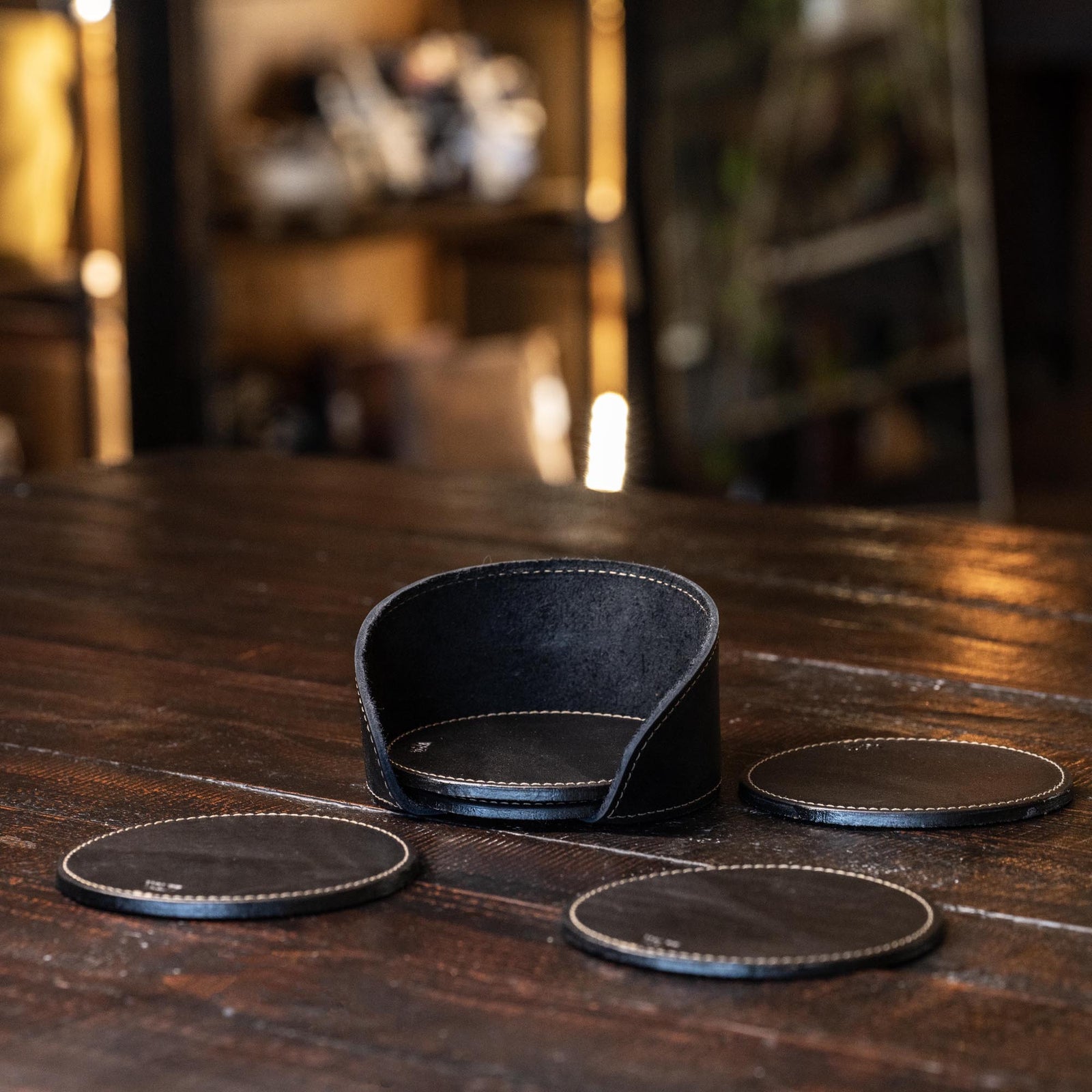 The Farm House Circle Personalized Fine Leather Coaster Set of 4 Coasters - Holtz Leather