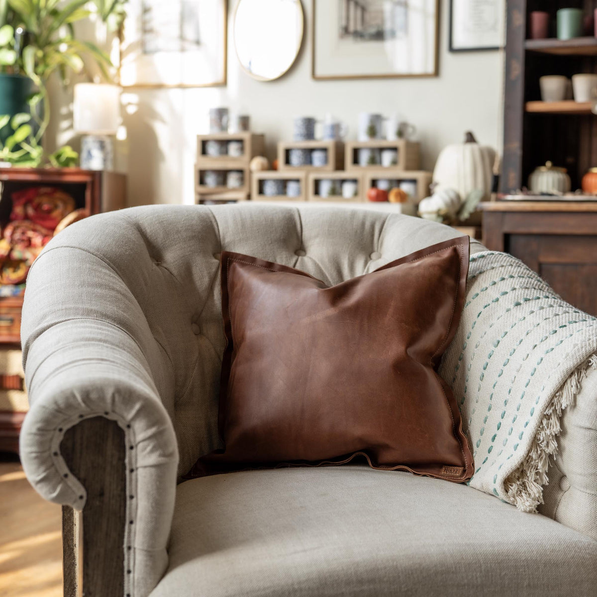 Full Grain Tumbled Leather Decor Throw Pillow - Holtz Leather