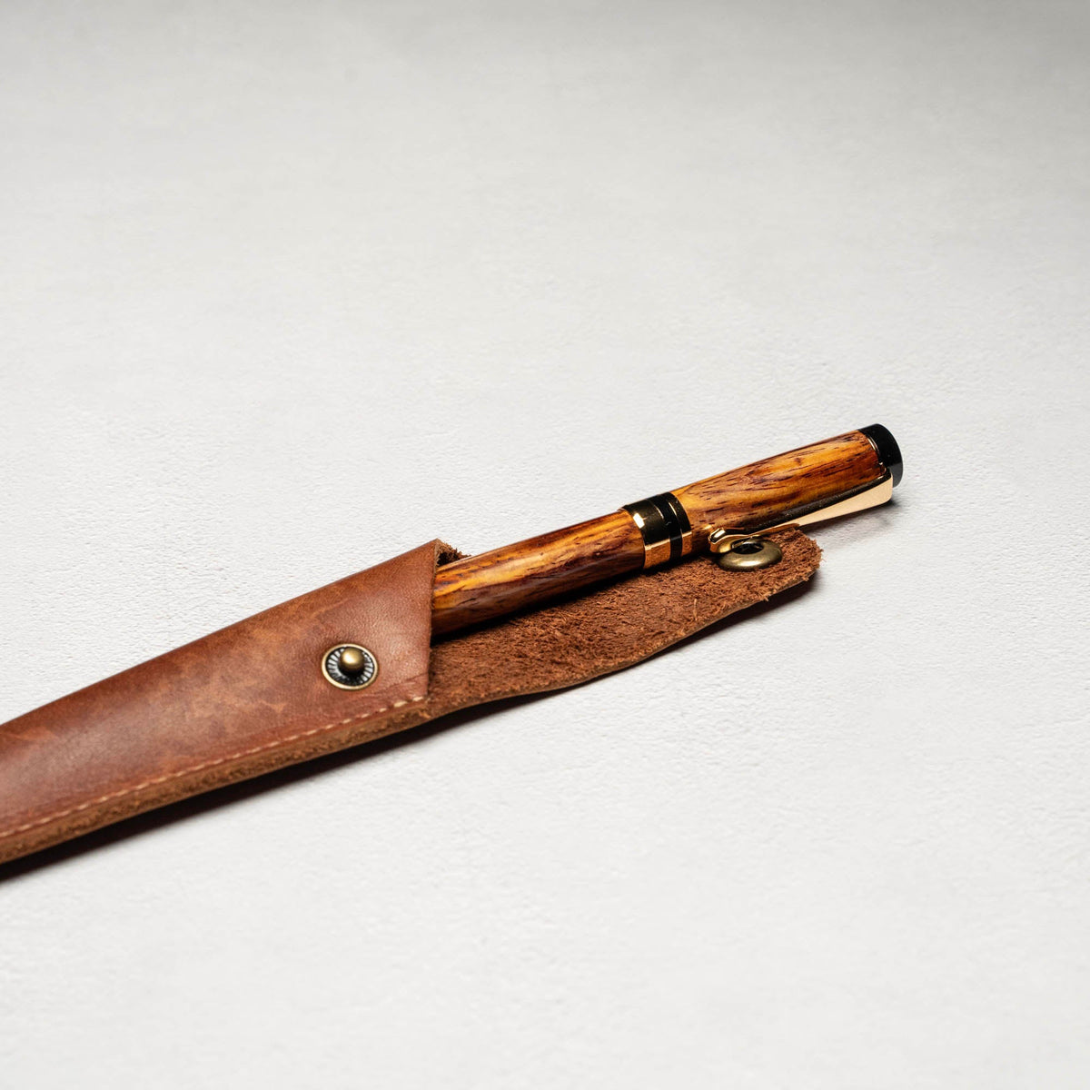 Hand - Turned Rosewood Rollerball Pen + Fine Leather Pen Sleeve - Holtz Leather