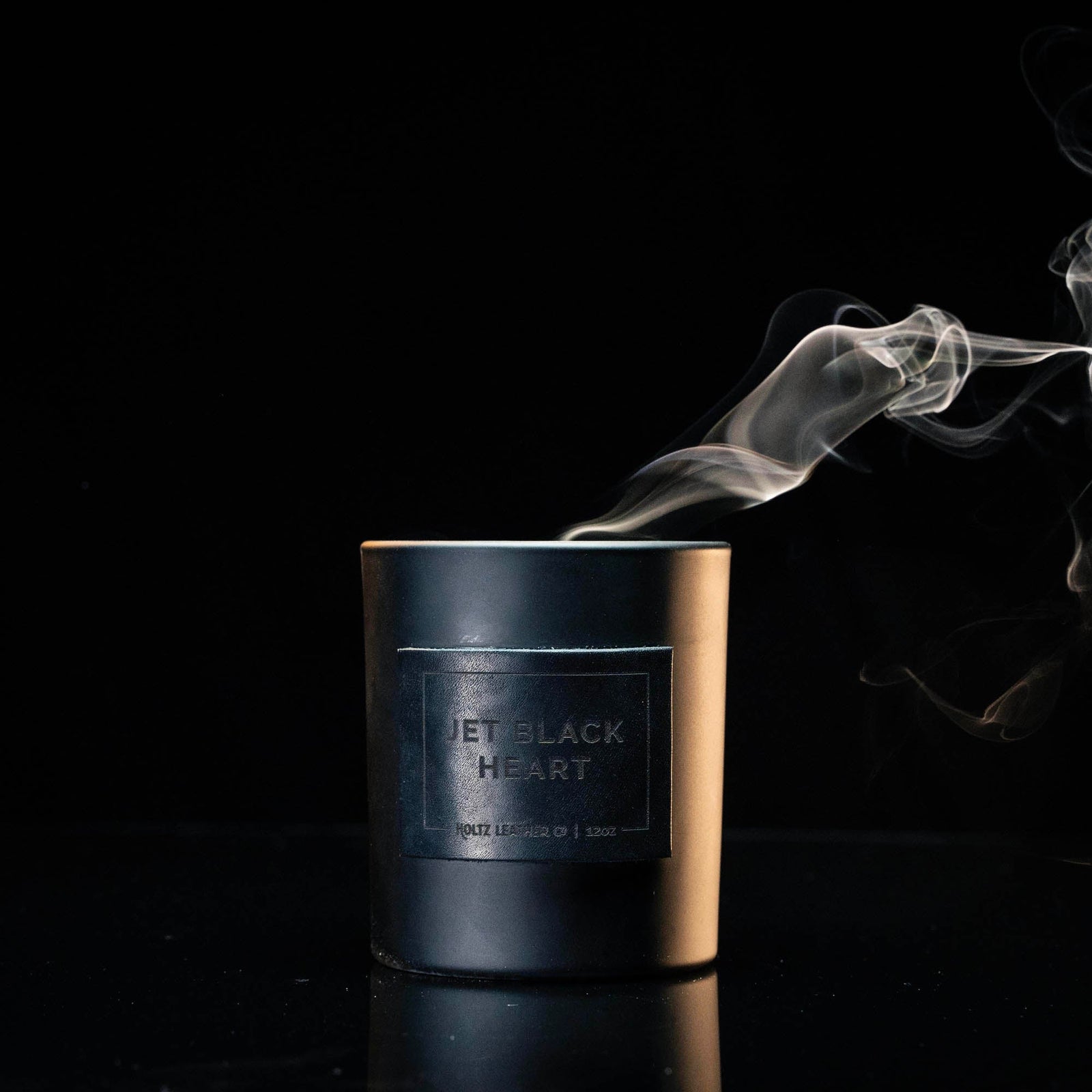 Jet Black Heart - Smolder Luxe Masculine Scented Leather Patch Candle - Holtz Leather