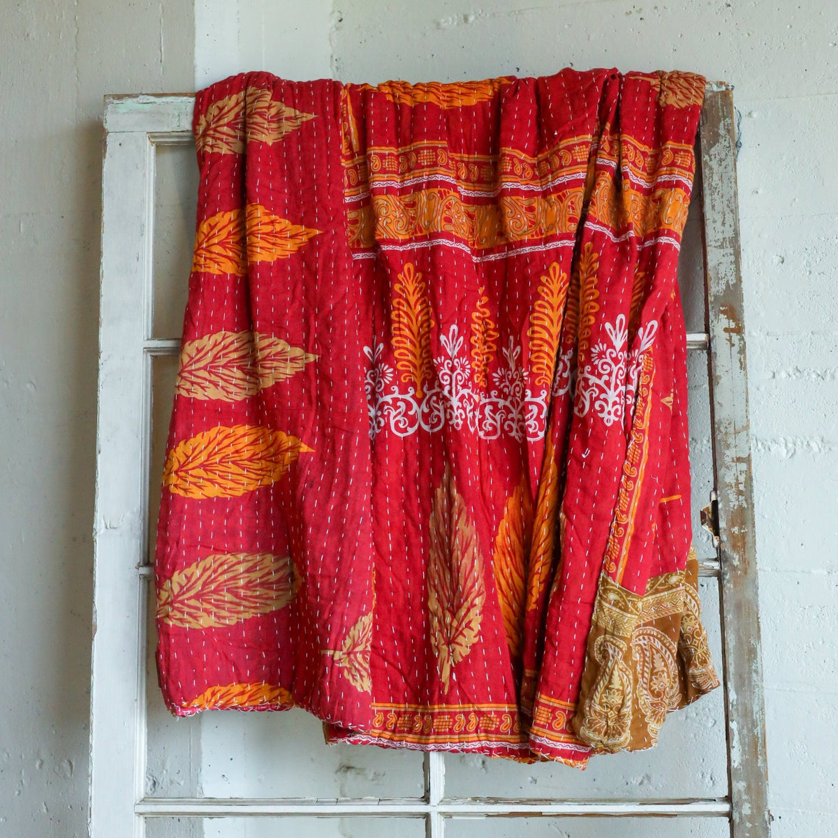 Kantha India Blanket One-of-a-Kind Handcrafted Quilted Pattern Throw – No. K-00664 - Holtz Leather