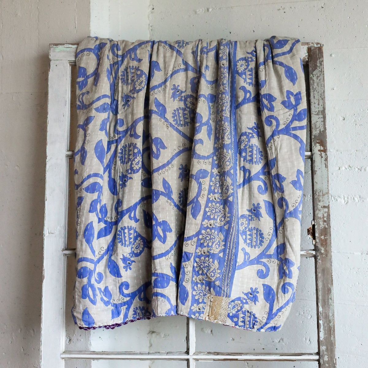 Kantha India Blanket One-of-a-Kind Handcrafted Quilted Pattern Throw – No. K-00665 - Holtz Leather