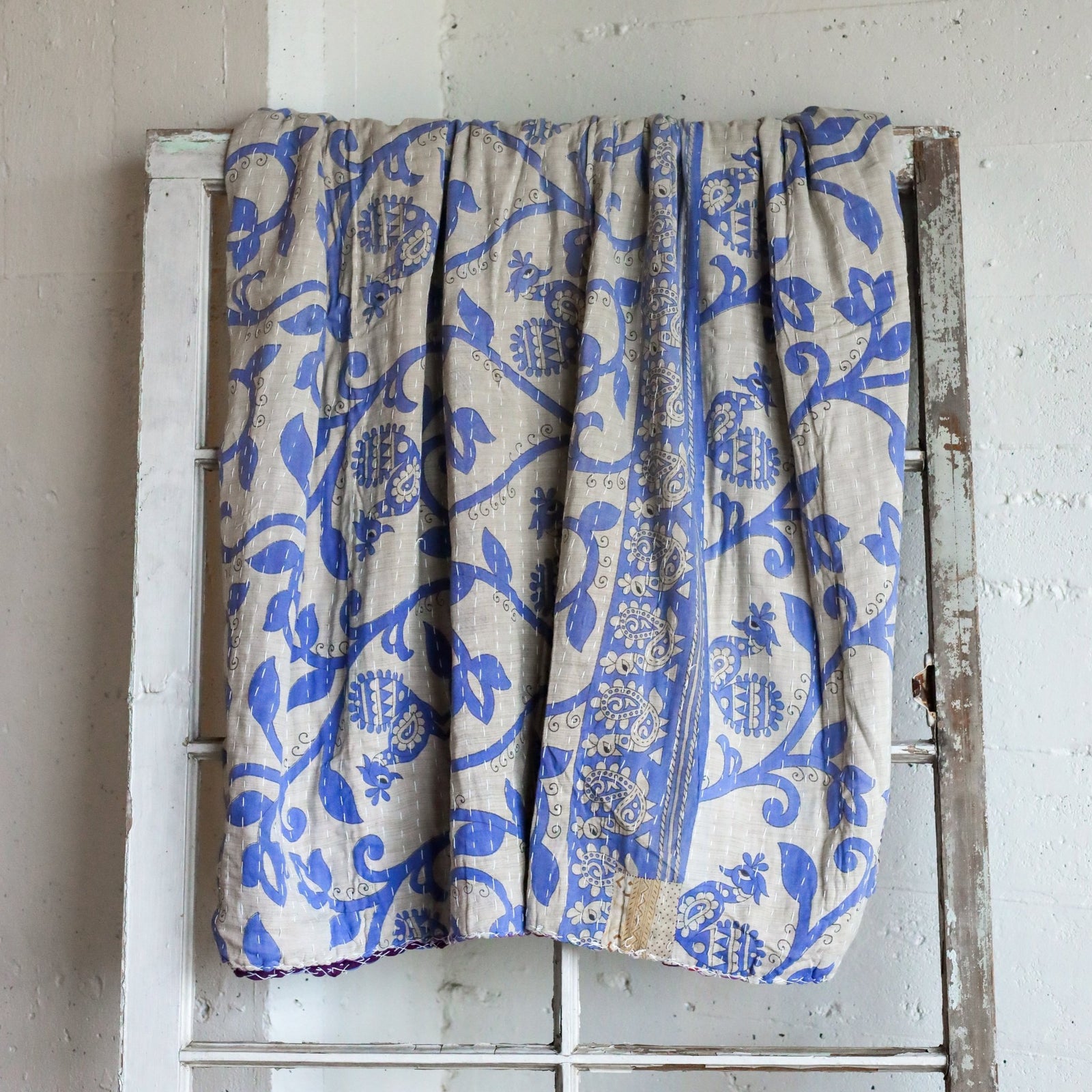 Kantha India Blanket One-of-a-Kind Handcrafted Quilted Pattern Throw – No. K-00665 - Holtz Leather