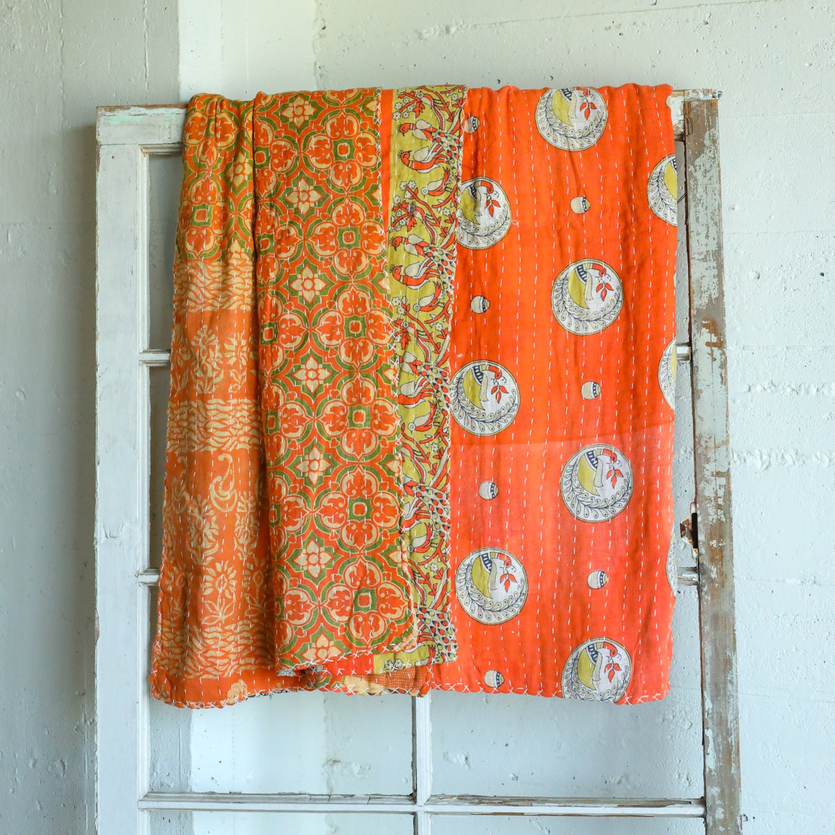 Kantha India Blanket One-of-a-Kind Handcrafted Quilted Pattern Throw – No. K-00669 - Holtz Leather