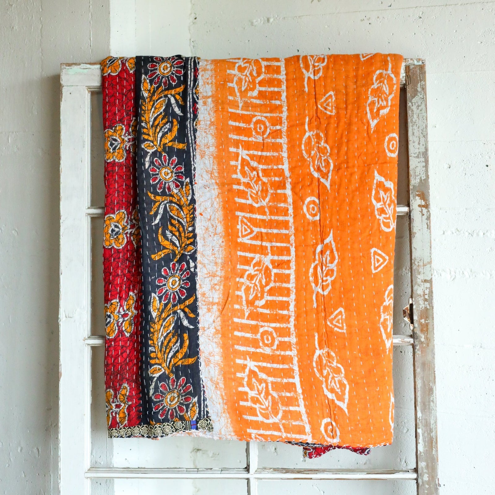 Kantha India Blanket One-of-a-Kind Handcrafted Quilted Pattern Throw – No. K-00673 - Holtz Leather