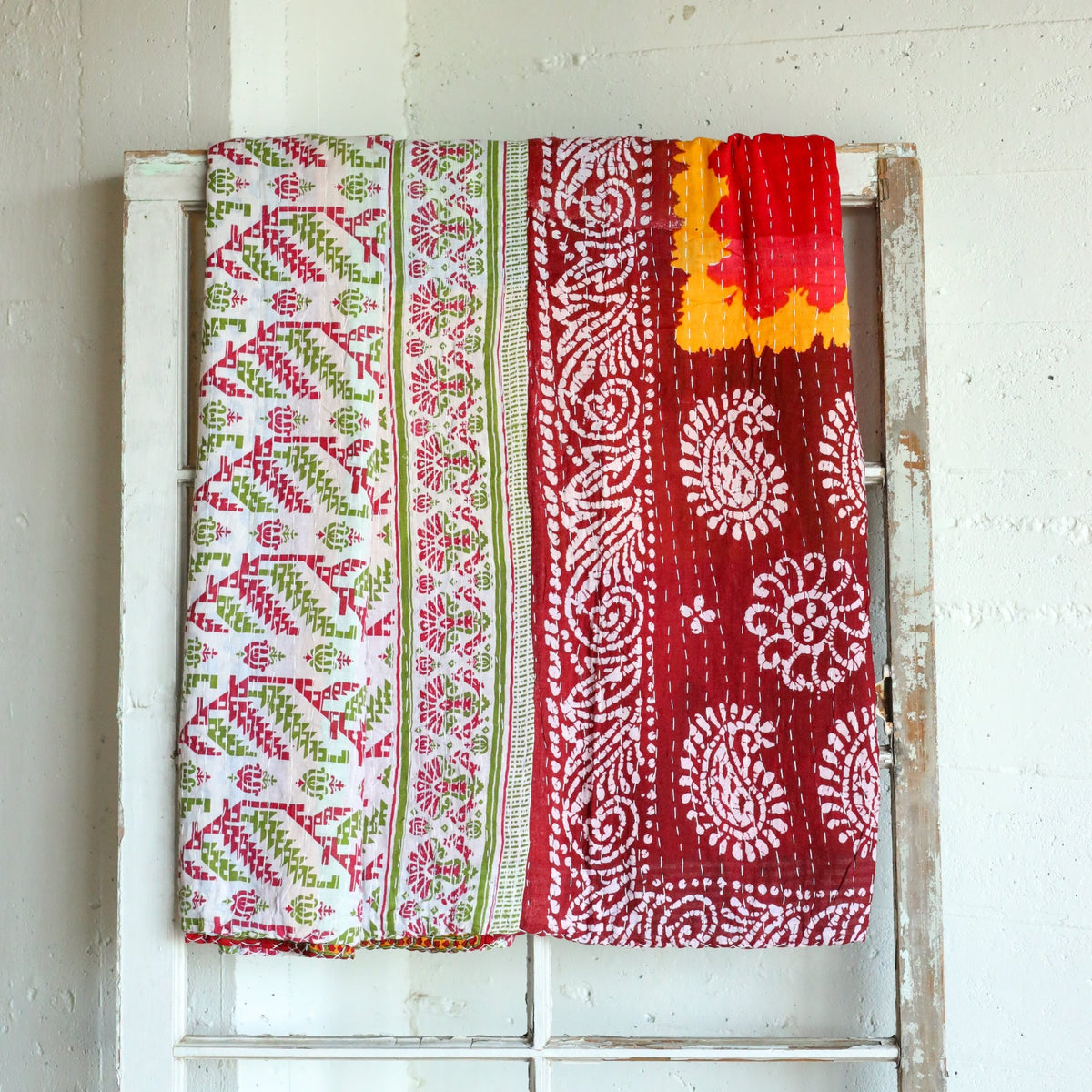 Kantha India Blanket One-of-a-Kind Handcrafted Quilted Pattern Throw – No. K-00676 - Holtz Leather