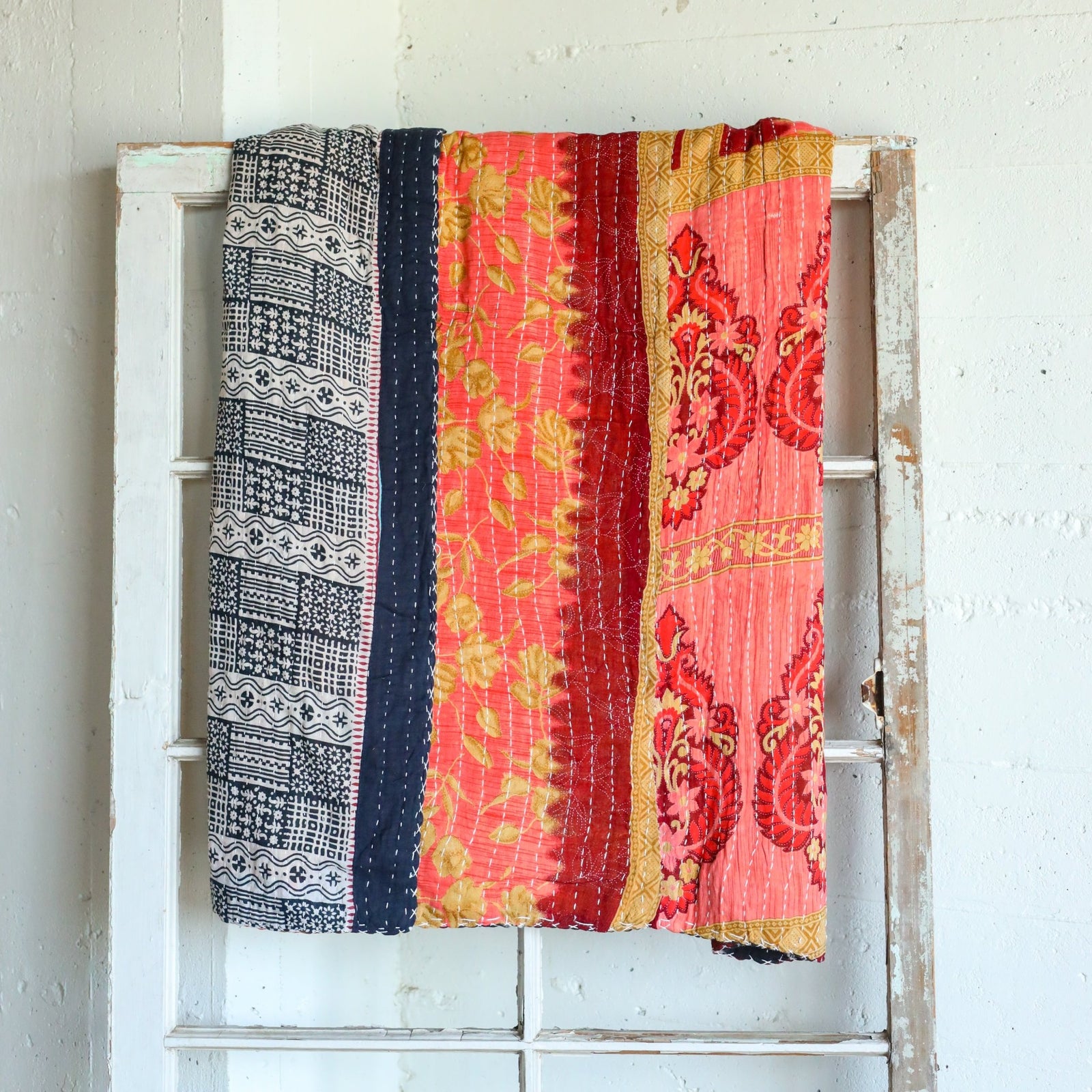 Kantha India Blanket One-of-a-Kind Handcrafted Quilted Pattern Throw – No. K-00677 - Holtz Leather