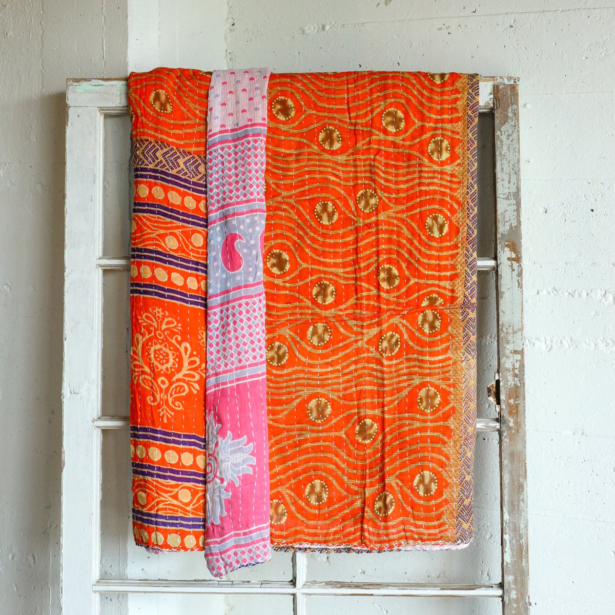 Kantha India Blanket One-of-a-Kind Handcrafted Quilted Pattern Throw – No. K-00678 - Holtz Leather