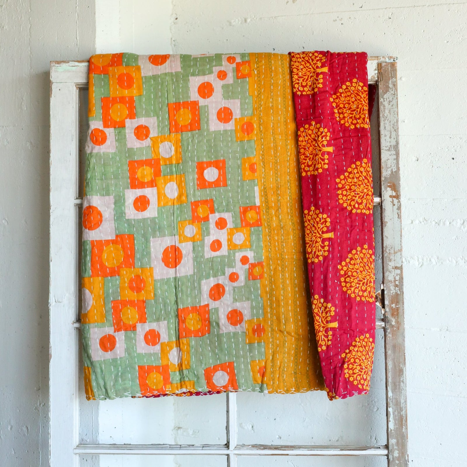 Kantha India Blanket One-of-a-Kind Handcrafted Quilted Pattern Throw – No. K-00680 - Holtz Leather