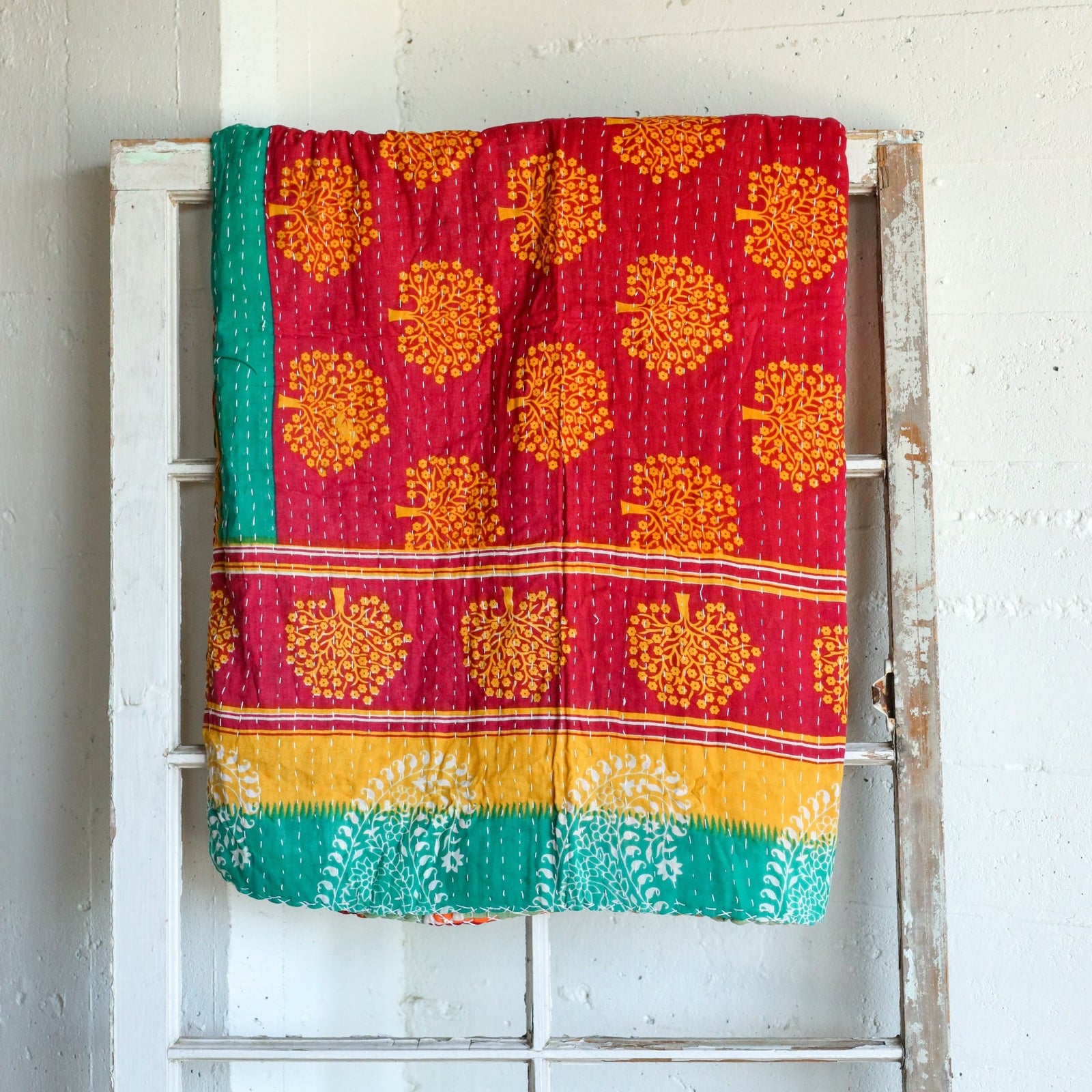 Kantha India Blanket One-of-a-Kind Handcrafted Quilted Pattern Throw – No. K-00680 - Holtz Leather