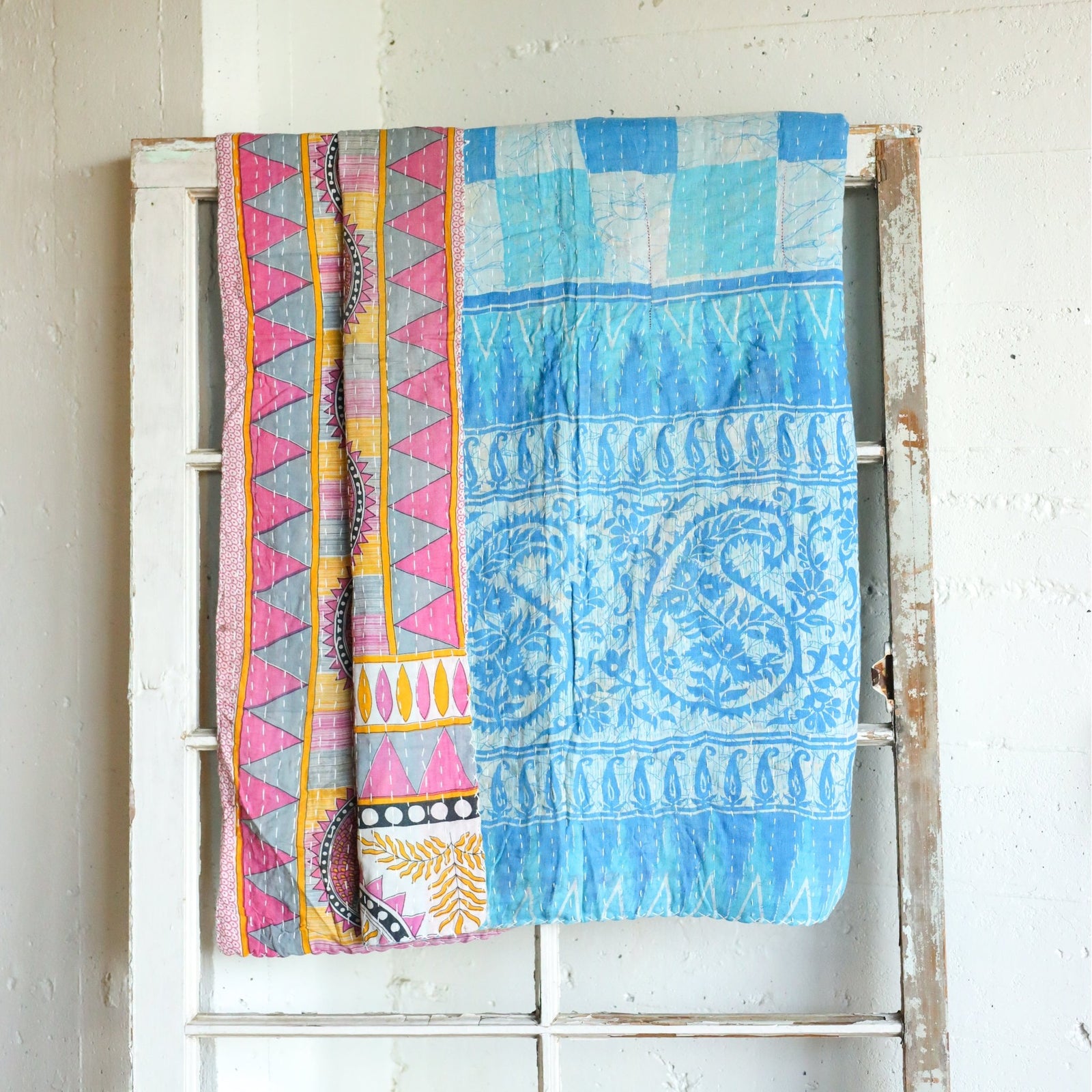 Kantha India Blanket One-of-a-Kind Handcrafted Quilted Pattern Throw – No. K-00684 - Holtz Leather