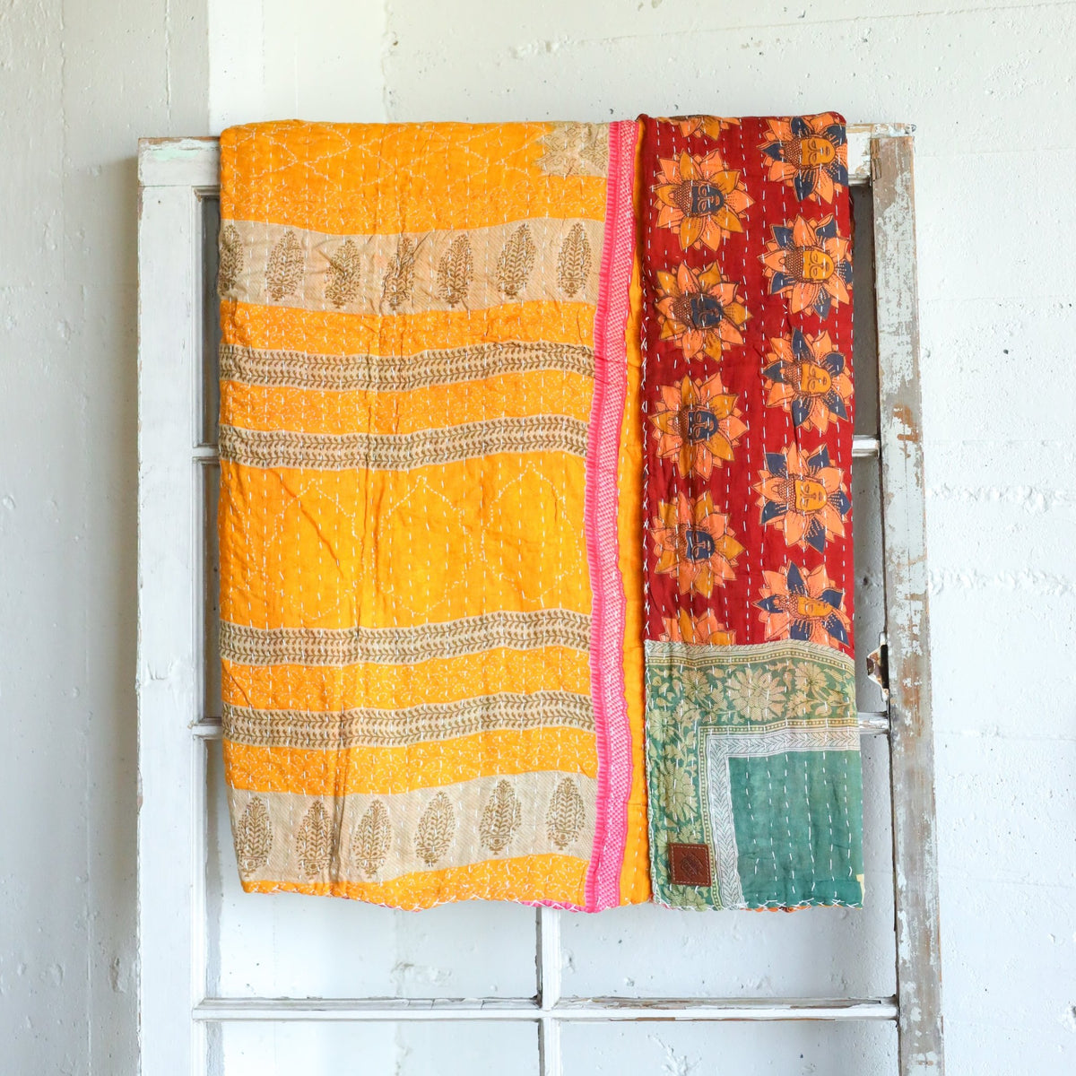 Kantha India Blanket One-of-a-Kind Handcrafted Quilted Pattern Throw – No. K-00685 - Holtz Leather