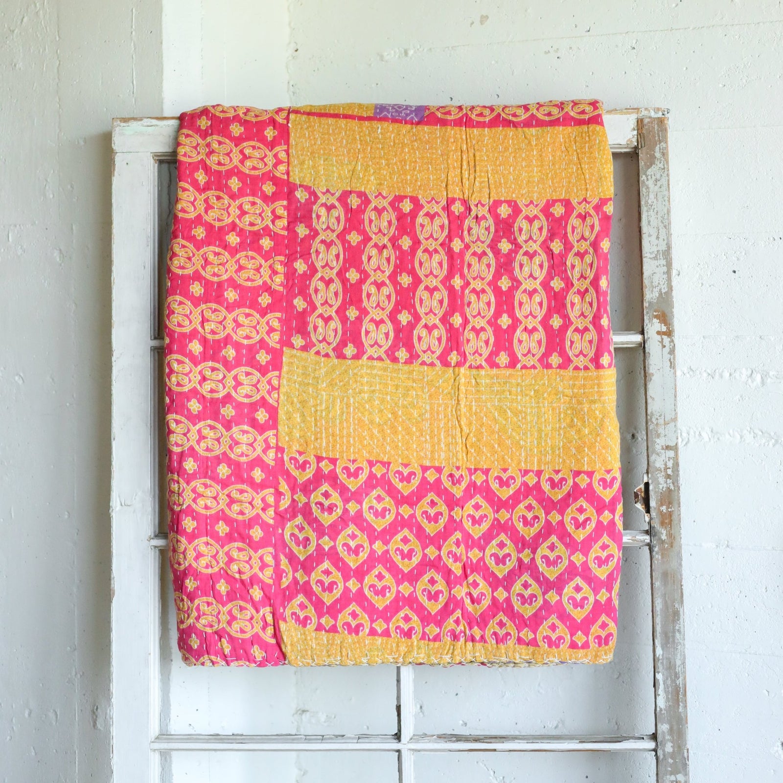 Kantha India Blanket One-of-a-Kind Handcrafted Quilted Pattern Throw – No. K-00686 - Holtz Leather