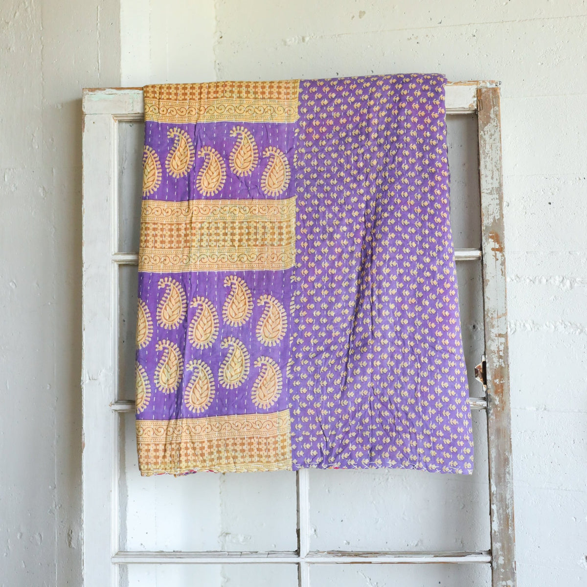 Kantha India Blanket One-of-a-Kind Handcrafted Quilted Pattern Throw – No. K-00686 - Holtz Leather