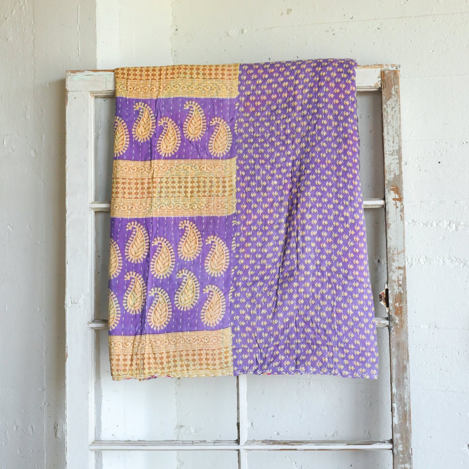 Kantha India Blanket One-of-a-Kind Handcrafted Quilted Pattern Throw – No. K-00686 - Holtz Leather