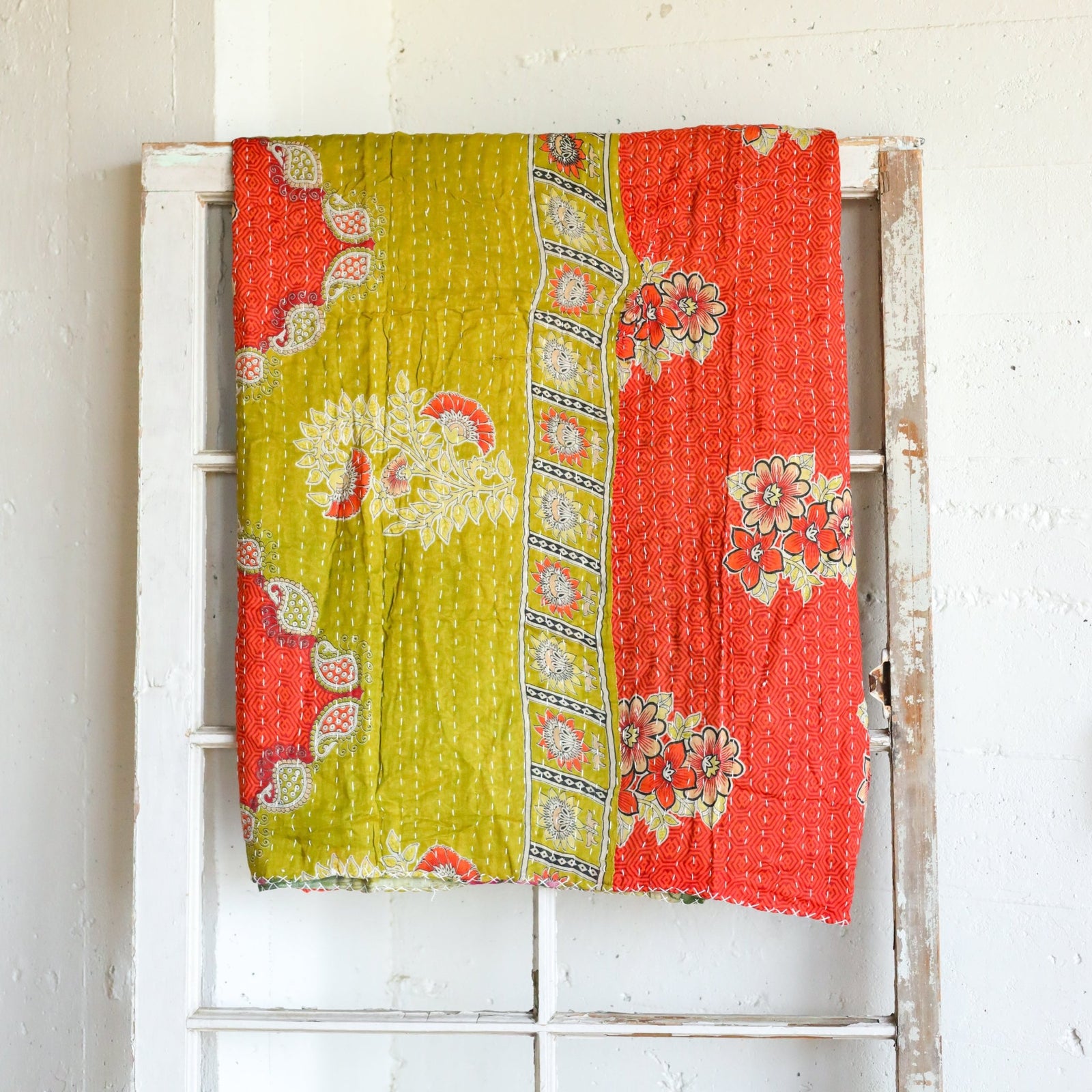 Kantha India Blanket One-of-a-Kind Handcrafted Quilted Pattern Throw – No. K-00688 - Holtz Leather