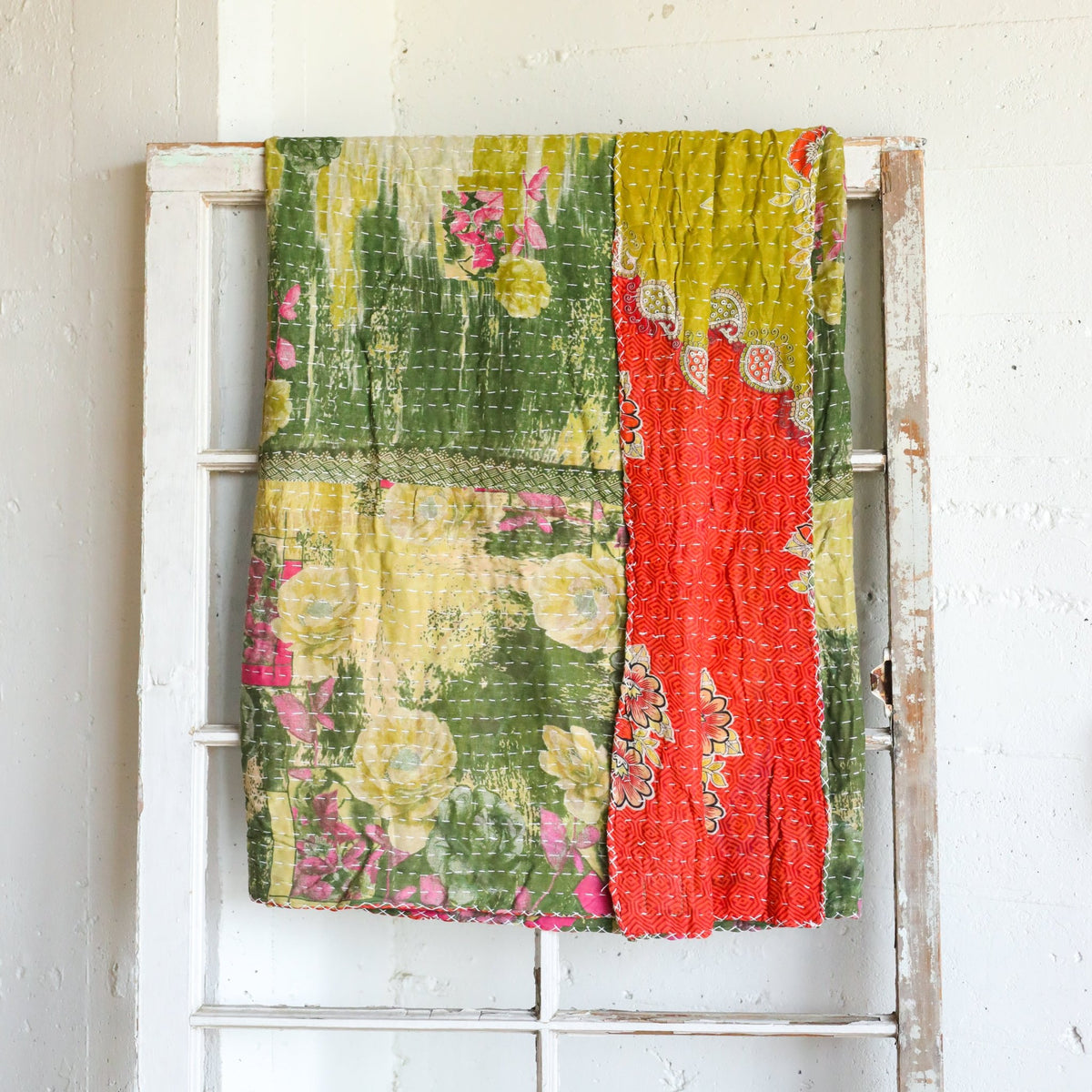 Kantha India Blanket One-of-a-Kind Handcrafted Quilted Pattern Throw – No. K-00688 - Holtz Leather
