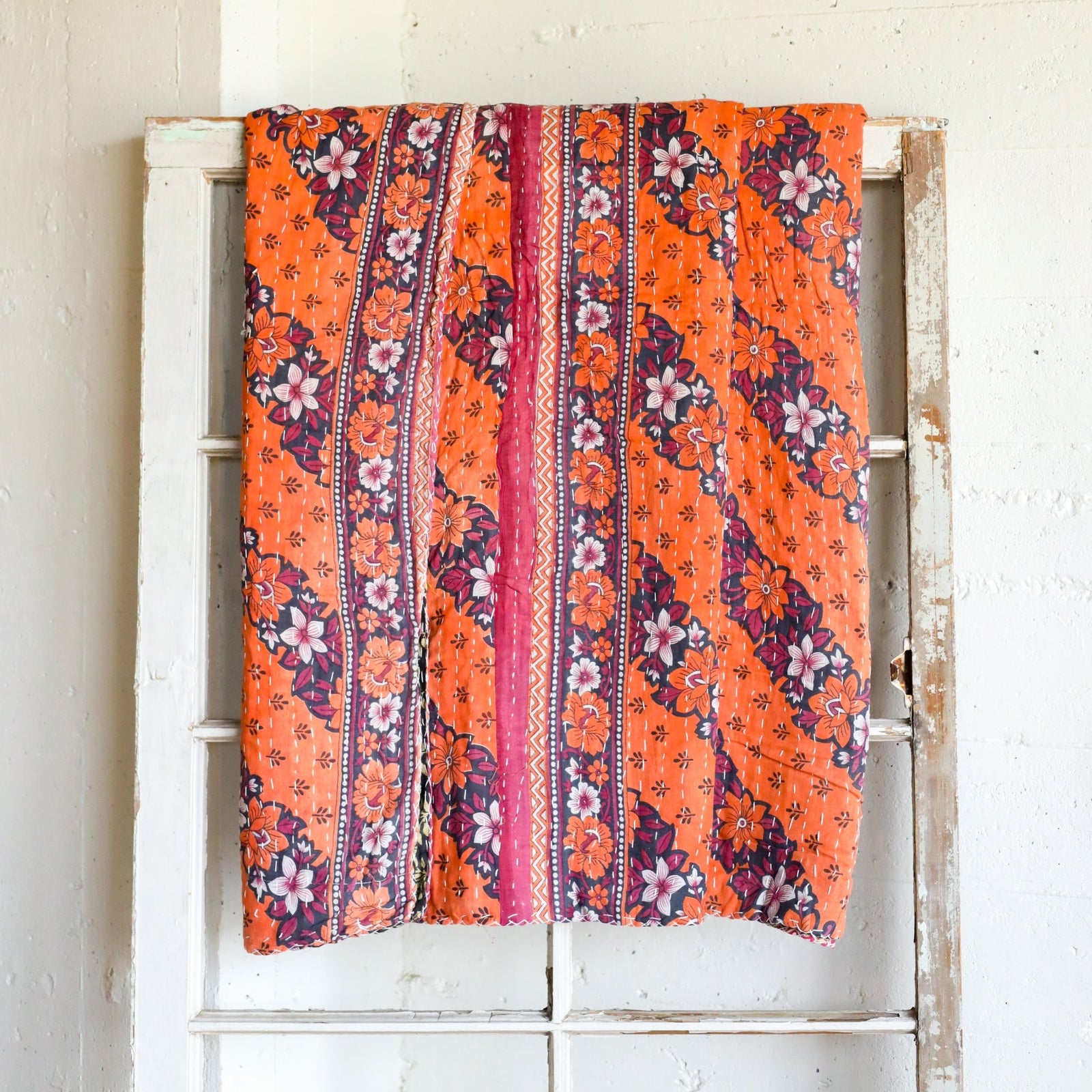 Kantha India Blanket One-of-a-Kind Handcrafted Quilted Pattern Throw – No. K-00689 - Holtz Leather