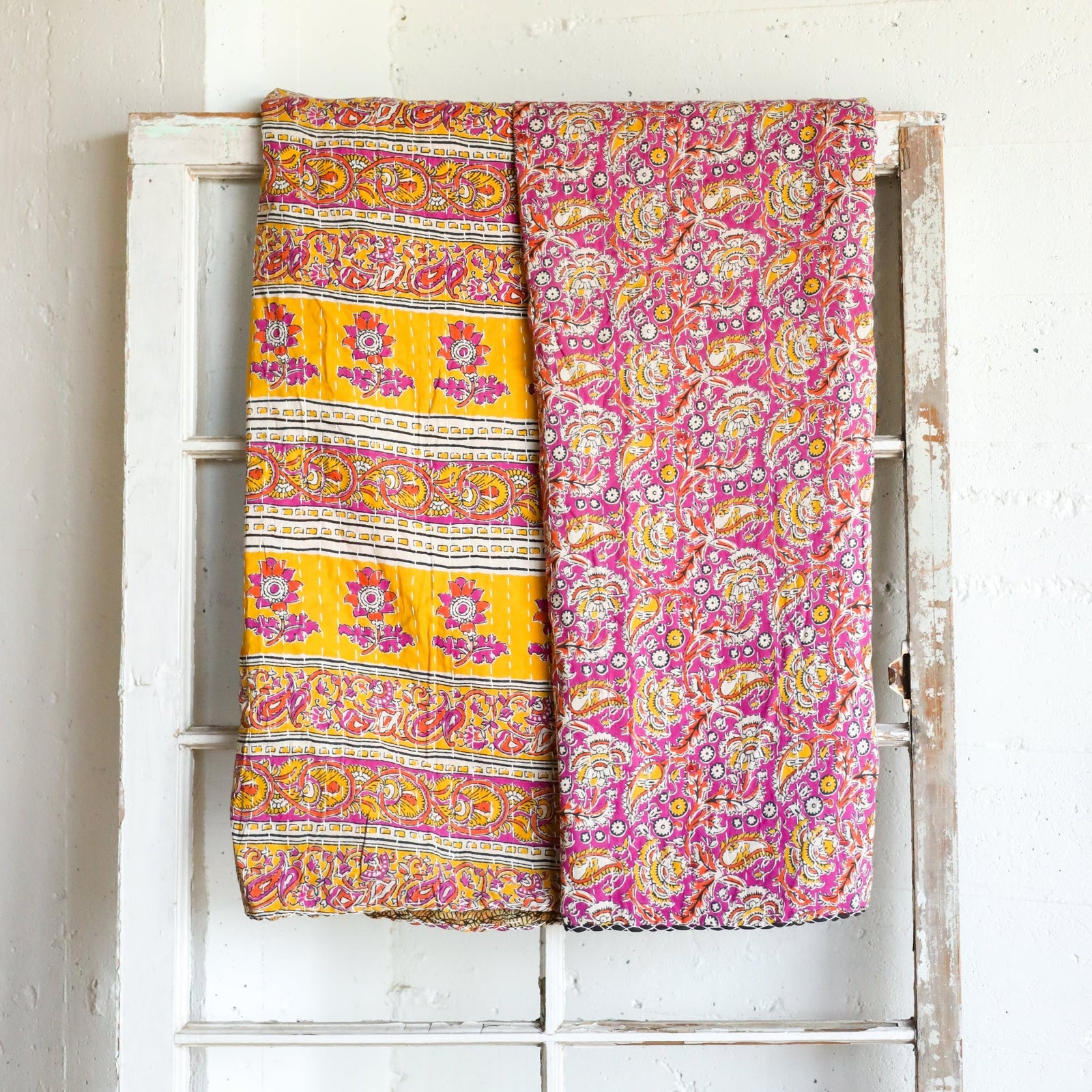 Kantha India Blanket One-of-a-Kind Handcrafted Quilted Pattern Throw – No. K-00690 - Holtz Leather