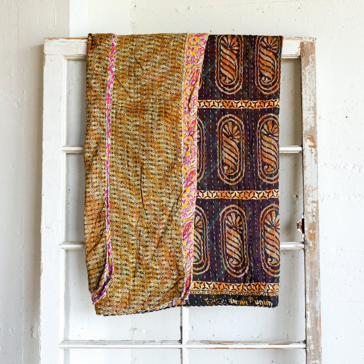 Kantha India Blanket One-of-a-Kind Handcrafted Quilted Pattern Throw – No. K-00690 - Holtz Leather