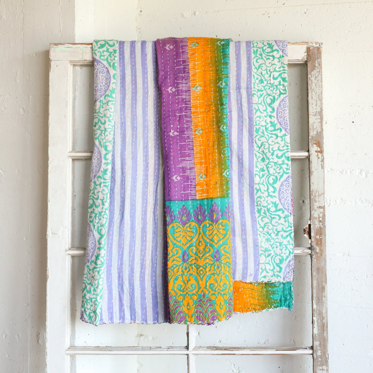Kantha India Blanket One-of-a-Kind Handcrafted Quilted Pattern Throw – No. K-00691 - Holtz Leather
