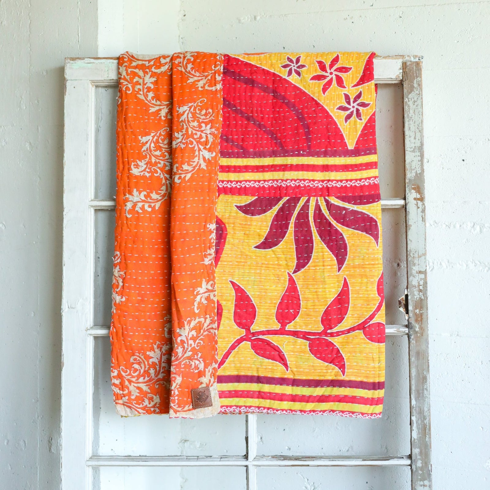 Kantha India Blanket One-of-a-Kind Handcrafted Quilted Pattern Throw – No. K-00692 - Holtz Leather