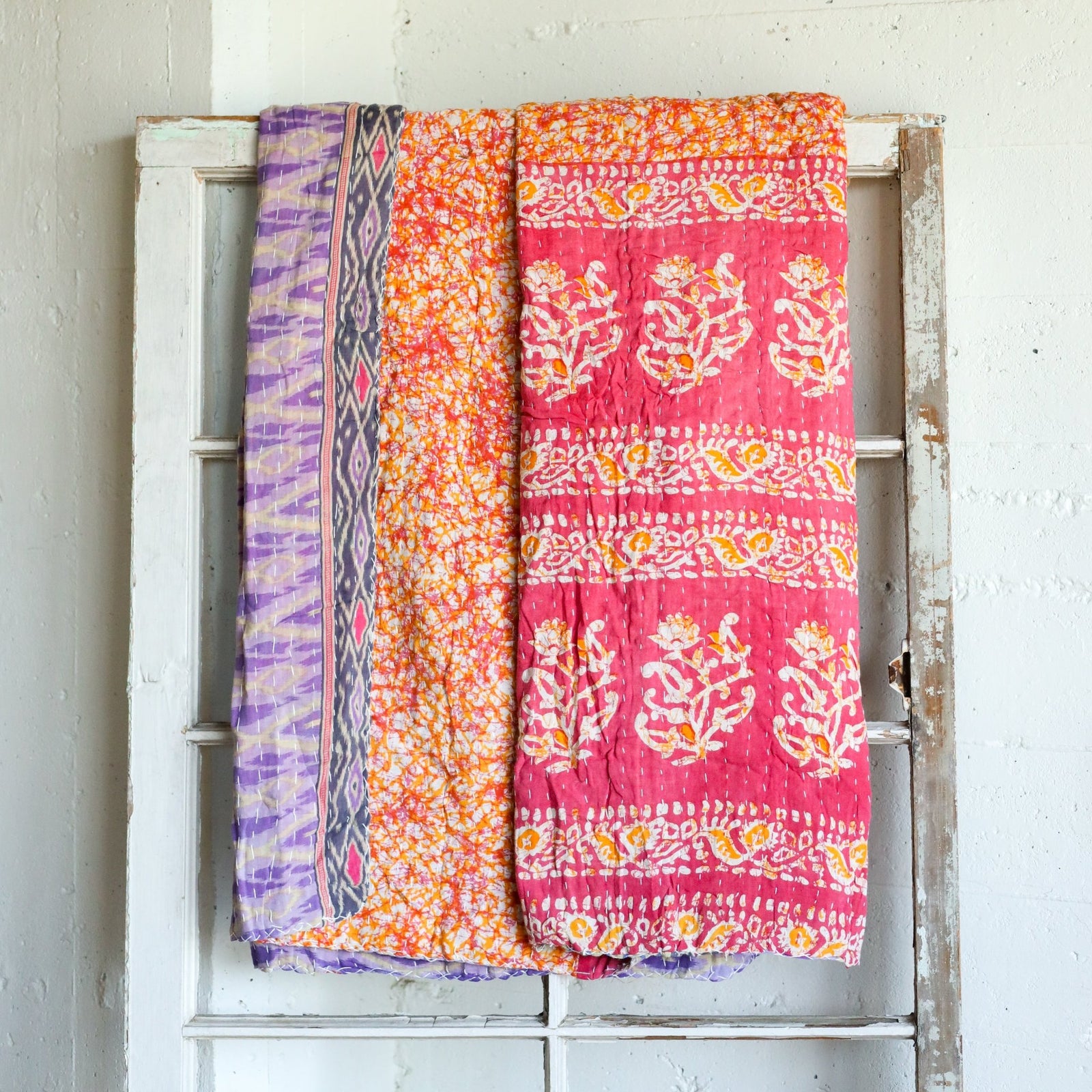 Kantha India Blanket One-of-a-Kind Handcrafted Quilted Pattern Throw – No. K-00693 - Holtz Leather